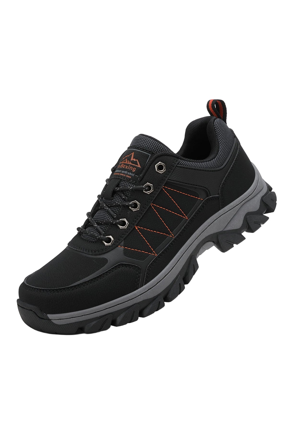Adidasi Trekking pentru Barbati, Model Noris, Piele ecologica,  Talpa Cusuta Antiderapanta – Confortabili si Rezistenti, Ax Boxing, Negru