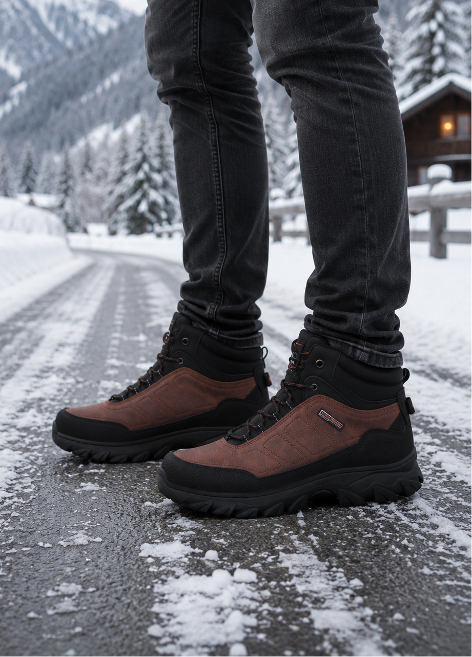 Ghete tip Bocanci pentru Barbati, Model Haris, Imblanite, Piele Premium, Talpa Cusuta- Antiderapanta, Ax Boxing, Maro