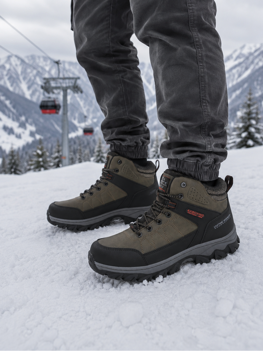 Ghete Casual Sport Bărbați , Model Cristo,Talpă Cusută Antiderapantă, Confortabile și Rezistente,Piele ecologica, Ax Boxing, Khaki