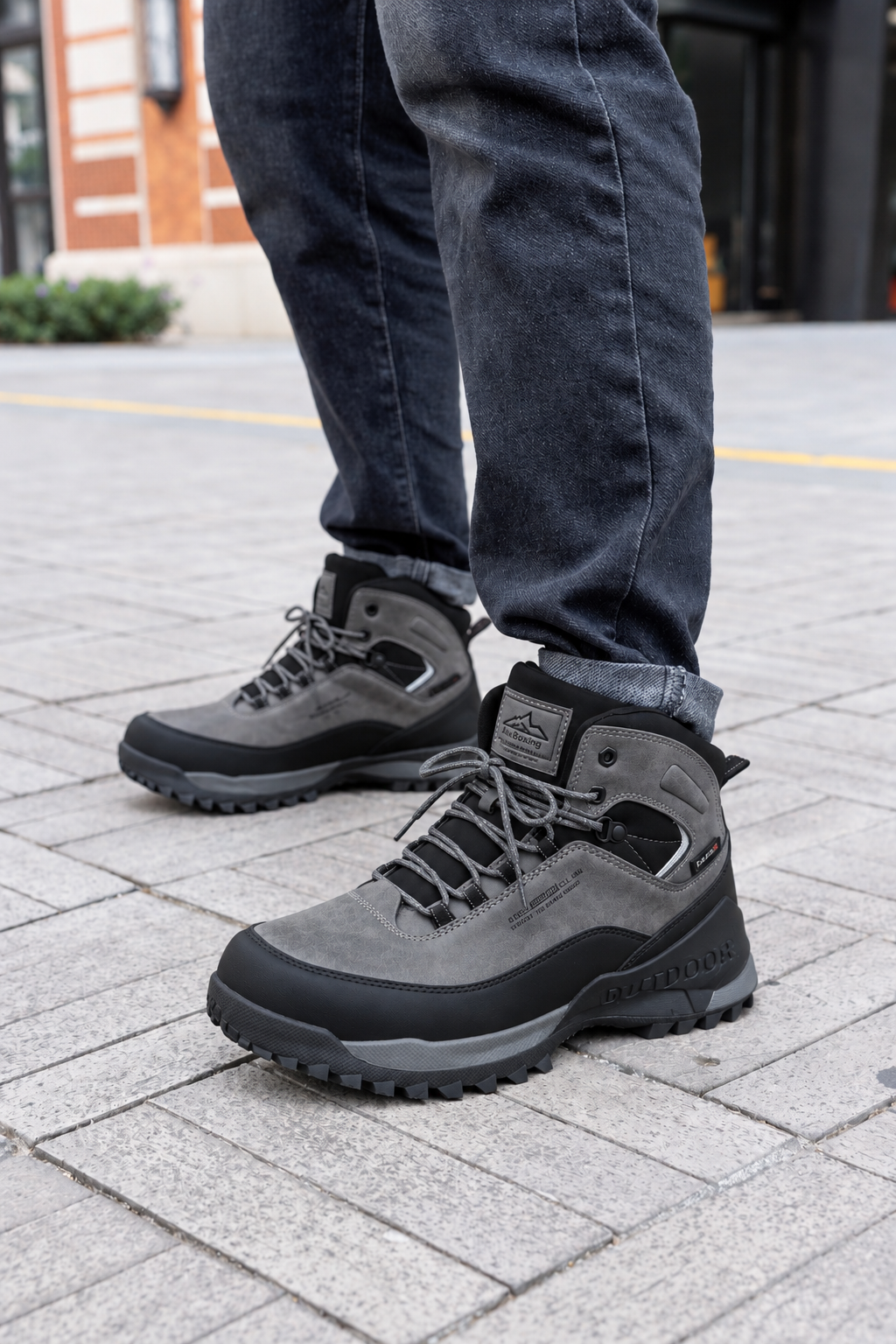 Bocanci Imblaniti pentru Barbati, Model Simon,Piele Ecologica Premium, Talpa Antiderapanta cu striatii, Caldurosi si Confortabili, Ax Boxing, Gri