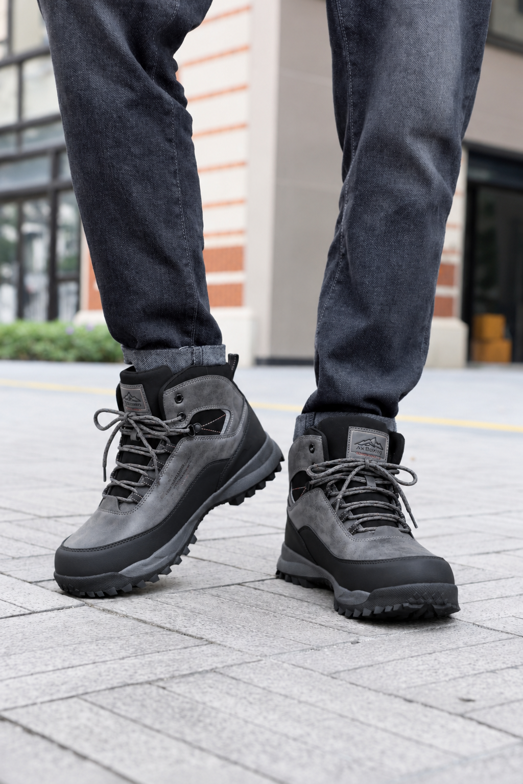 Bocanci Imblaniti pentru Barbati, Model Simon,Piele Ecologica Premium, Talpa Antiderapanta cu striatii, Caldurosi si Confortabili, Ax Boxing, Gri