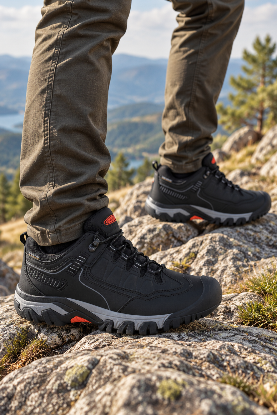 Adidasi Waterproof Trekking pentru Barbati,Model Raj,– Talpa Robusta Antiderapanta, Protectie Cauciucata Degete, Materiale Premium, Arrigo Bello Negru