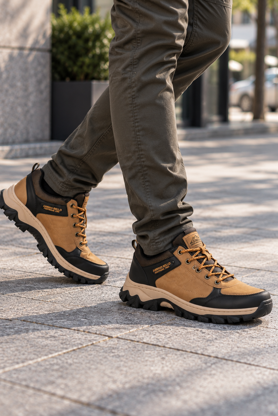 Adidasi pentru Barbati, Model Oven, Trekking, Piele ecologica Premium, Talpa Cusuta, Rezistenti, Arrigo Bello, Camel