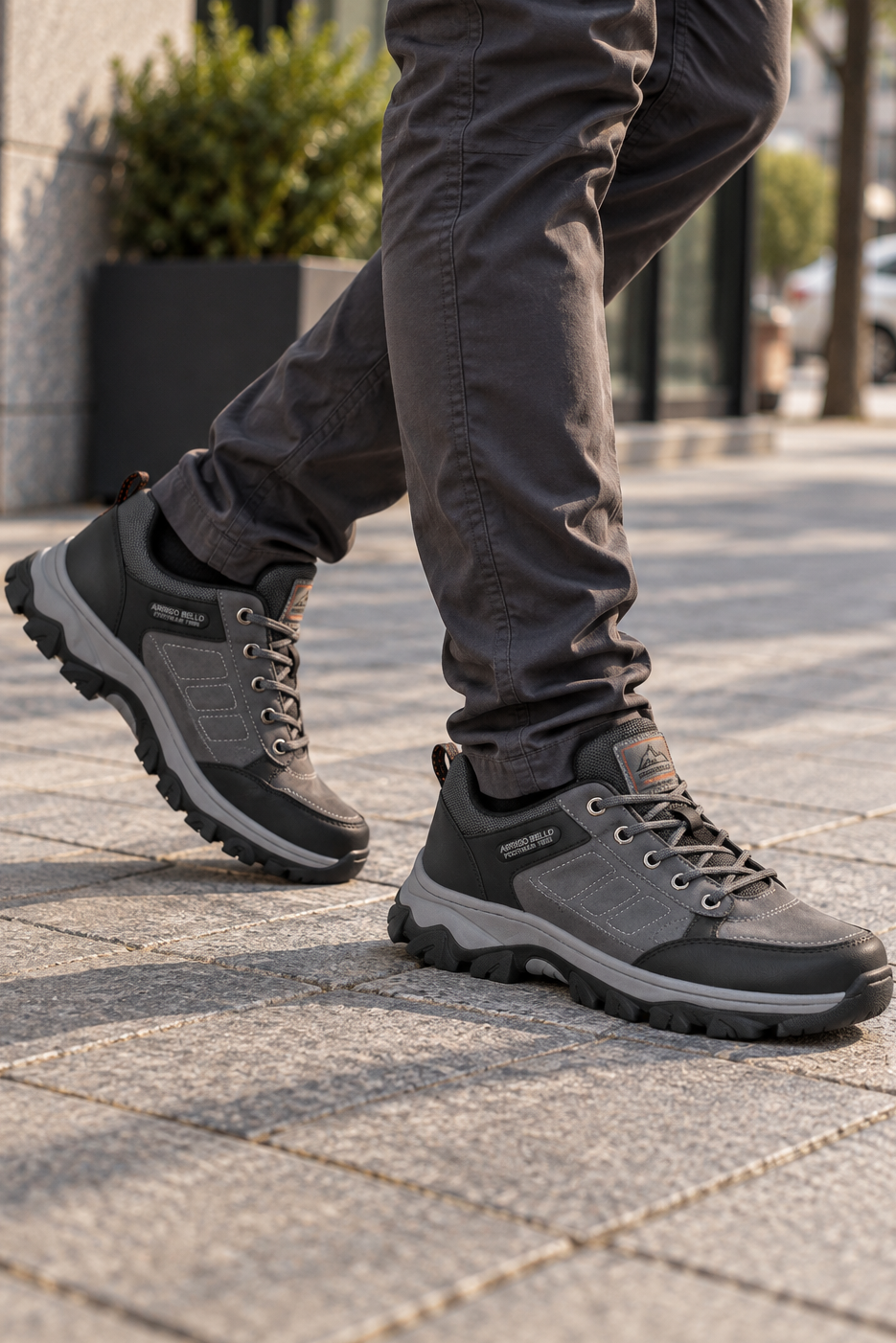 Adidasi pentru Barbati, Model Oven, Trekking, Piele ecologica Premium, Talpa Cusuta, Rezistenti, Arrigo Bello, Gri