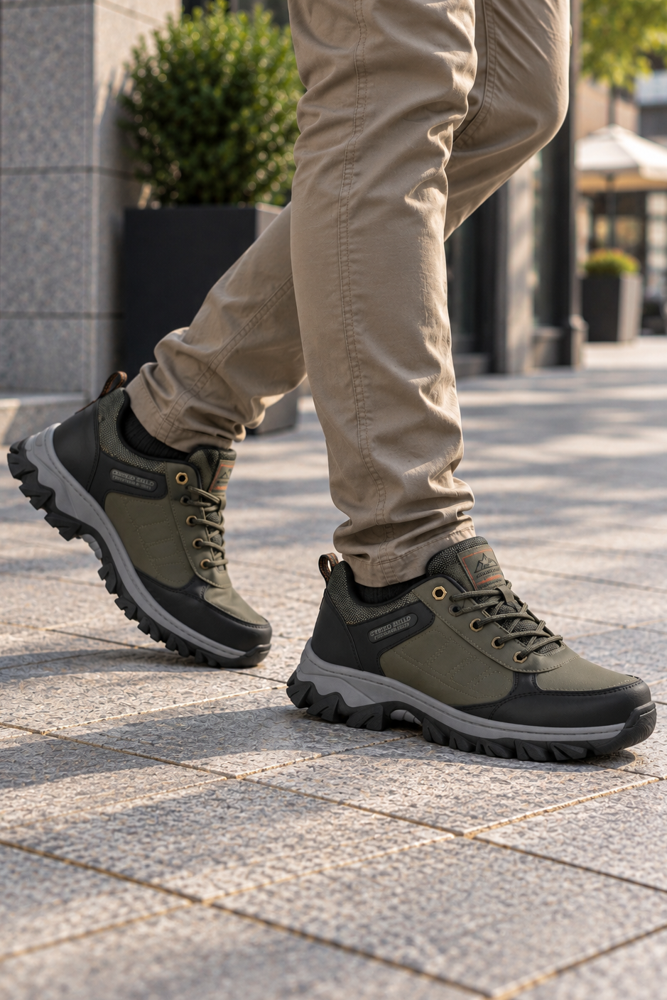 Adidasi pentru Barbati, Model Oven, Trekking, Piele ecologica Premium, Talpa Cusuta, Rezistenti, Arrigo Bello, Khaki