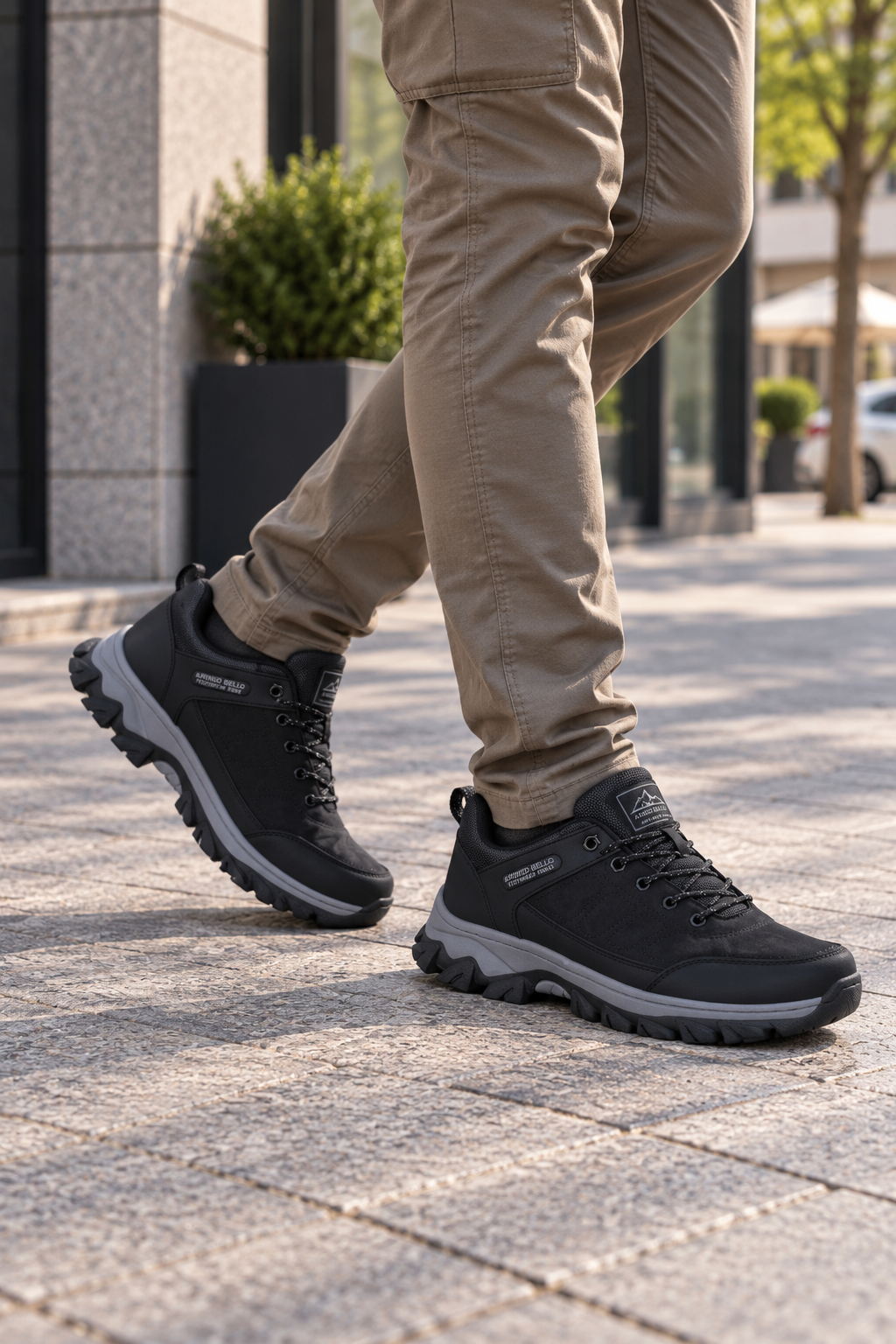 Adidasi pentru Barbati, Model Oven, Trekking, Piele ecologica Premium, Talpa Cusuta, Rezistenti, Arrigo Bello, Negru