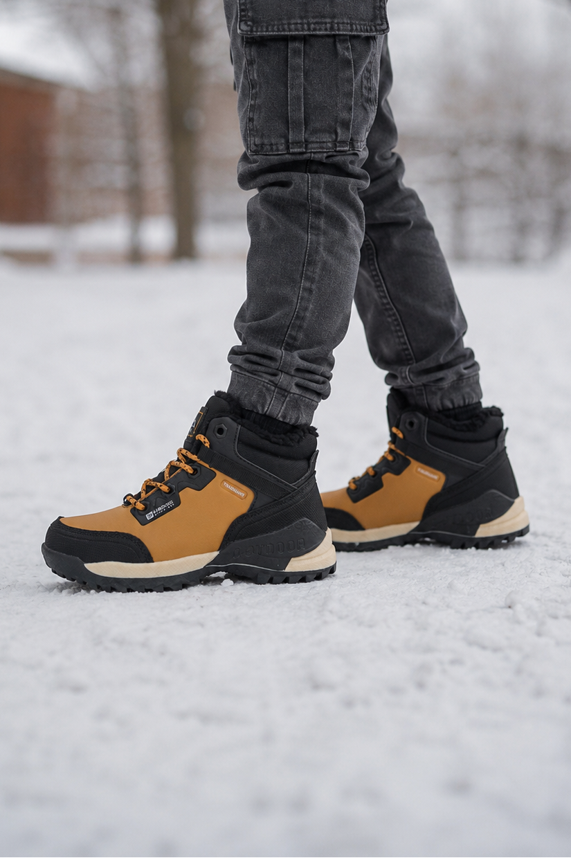 Ghete Îmblănite Copii, Model Aris, Cu Fermoar Lateral și Șiret, Piele ecologica, Talpă Antiderapanta cu Striații, Confortabile si Calduroase, Pentru Iarna,Ax Boxing, Camel