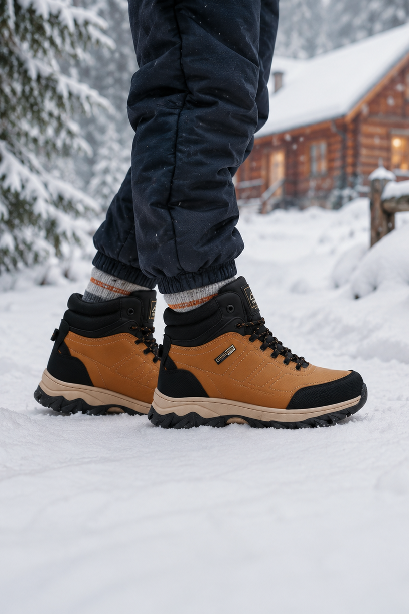 Ghete pentru Copii, Imblanite,Model Gregor, Inchidere siret si Fermoar, Talpa Antiderapanta cu striatii, Pentru Iarna,Ax Boxing, Camel