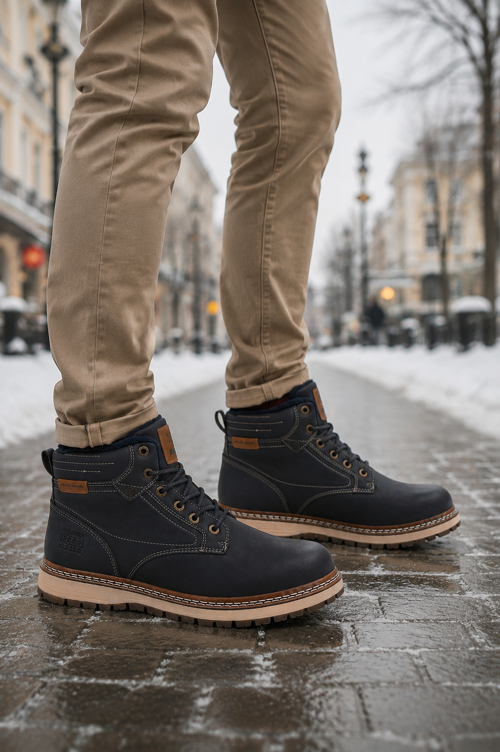 Ghete pentru Bărbați, Model Nicolet, Casual-Elegante, Imblanite,Piele Ecologică Premium, Talpă Cusuta, Antiderapantă, Arrigo Bello, Bleumarin