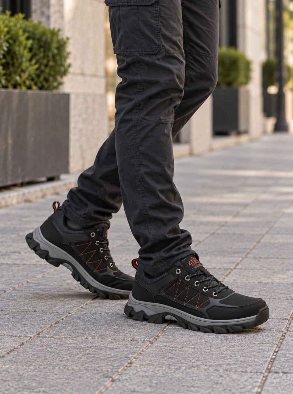 Adidasi Trekking pentru Barbati, Model Noris, Piele ecologica,  Talpa Cusuta Antiderapanta – Confortabili si Rezistenti, Ax Boxing, Negru