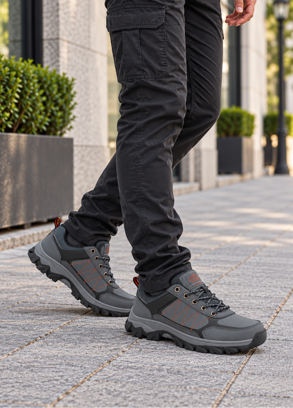 Adidasi Trekking pentru Barbati, Model Noris,Piele ecologica,  Talpa Cusuta Antiderapanta – Confortabili si Rezistenti, Ax Boxing, Gri