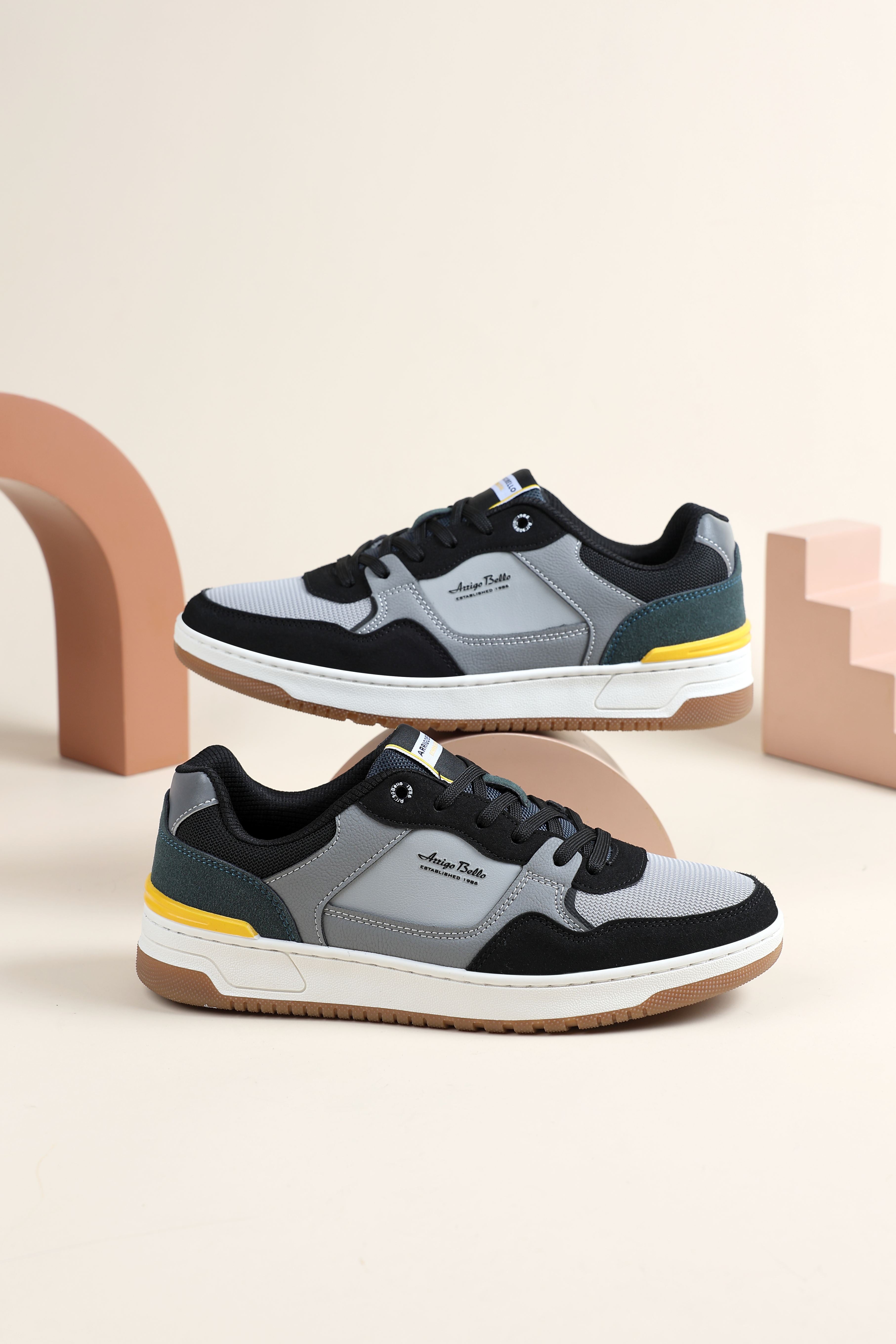 Adidasi casual pentru Barbati, Model Cruz, Talpa dreapta, cusuta, Textil, piele ecologica si panza, Arrigo Bello,Negru