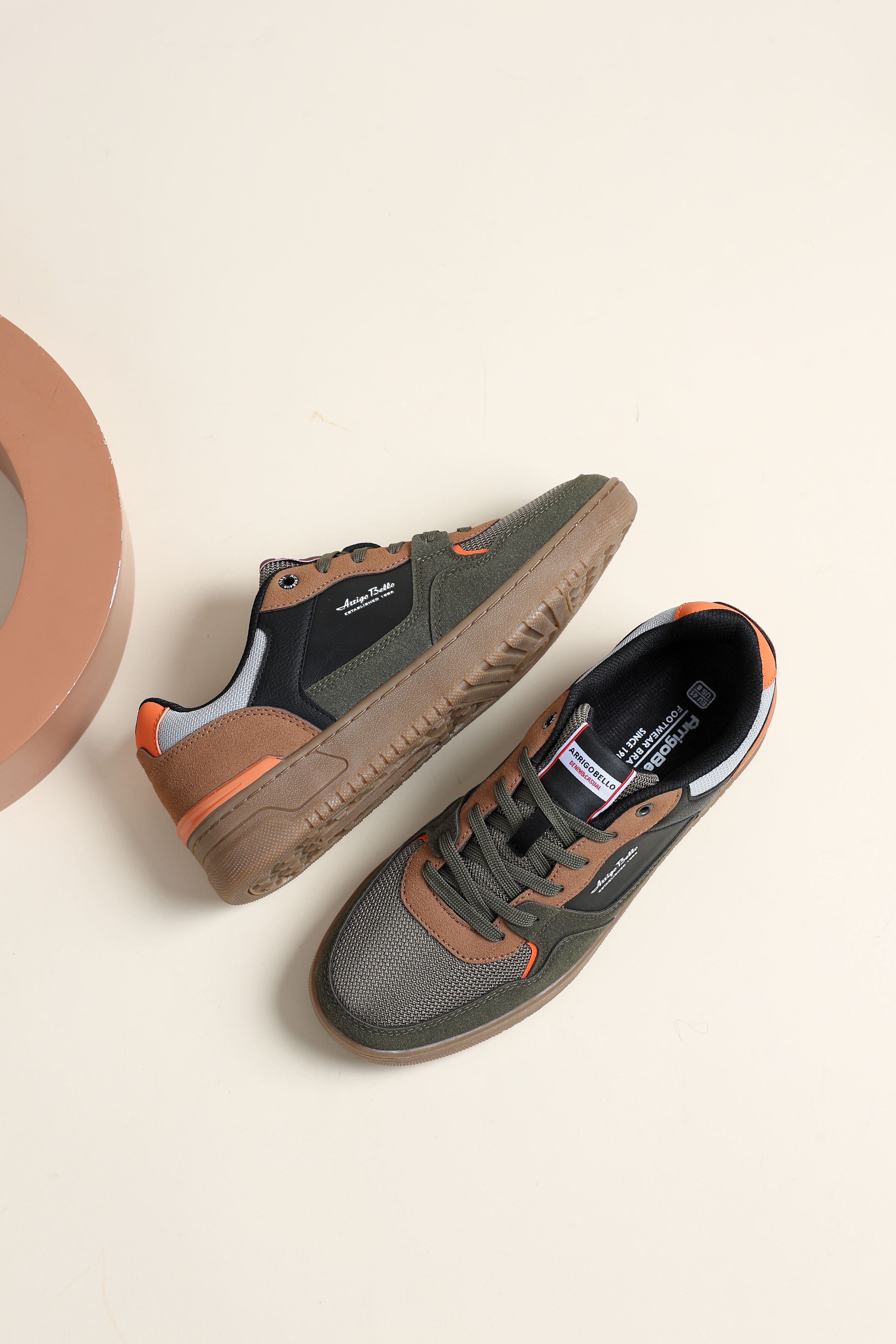 Adidasi casual pentru Barbati, Model Cruz, Talpa dreapta, cusuta, Textil, piele ecologica si panza, Arrigo Bello,Khaki