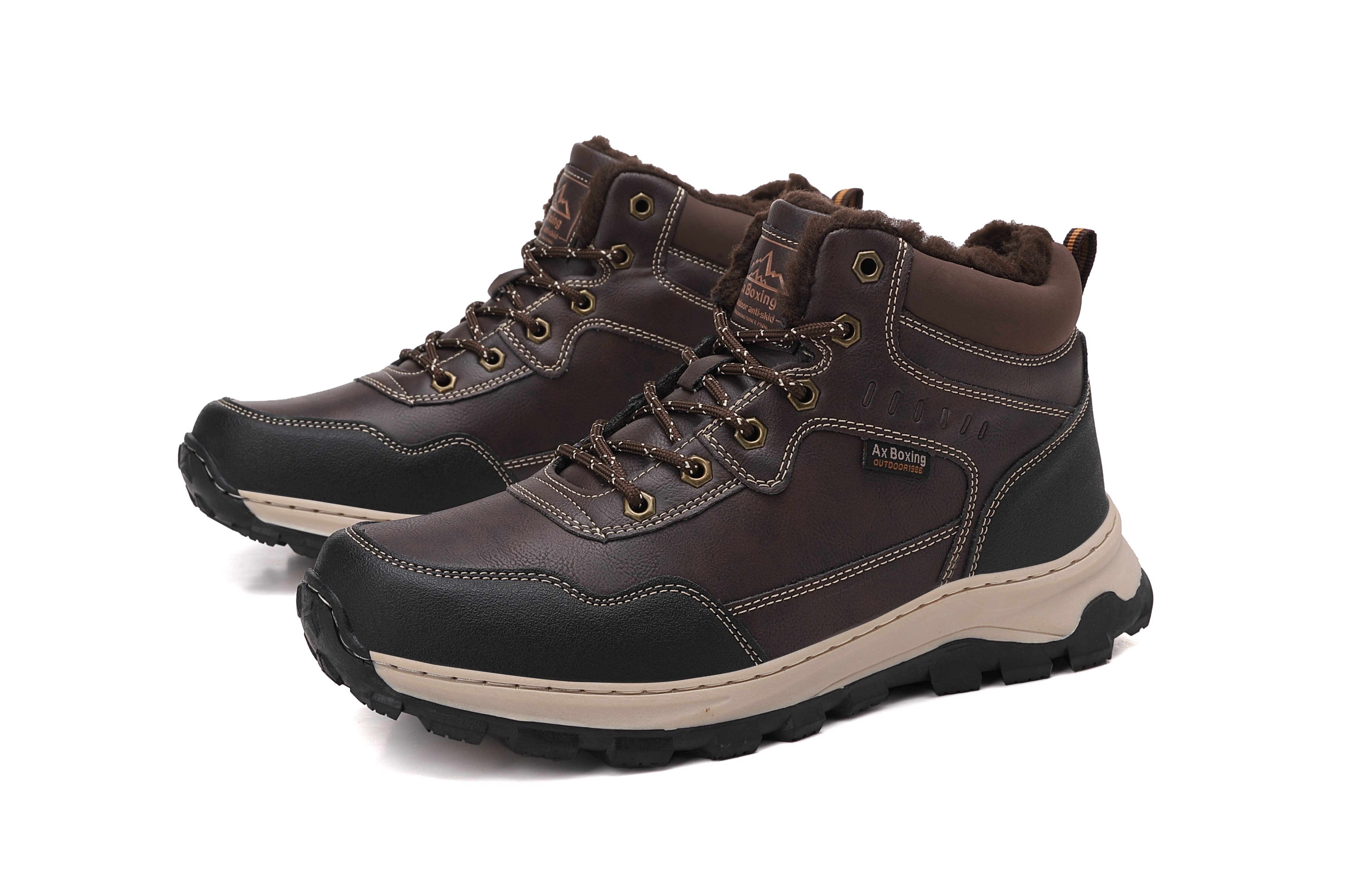 Ghete imblanite pentru Barbati, Model Ruben, Piele Ecologica, Talpa Cusuta, Confortabile si Rezistente, Ax Boxing, Maro inchis