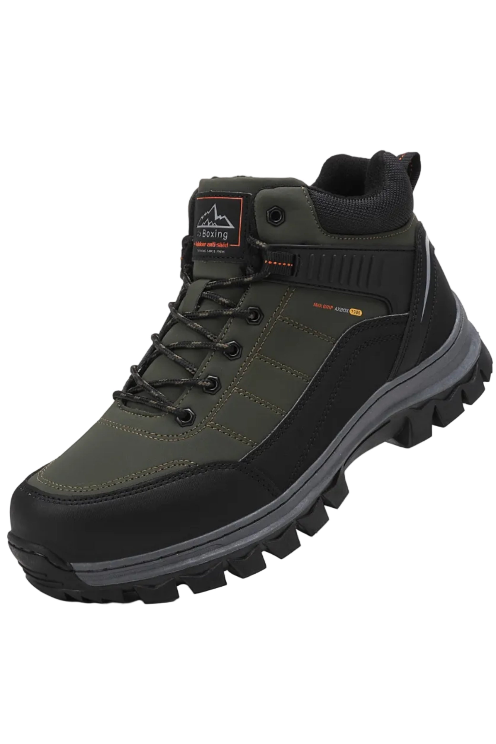 Bocanci imblaniti pentru Barbati, Model Cezar,Piele ecologica Premium, Rezistenti si Confortabili, Talpa cusuta, Antiderapanta, Ax Boxing, Khaki