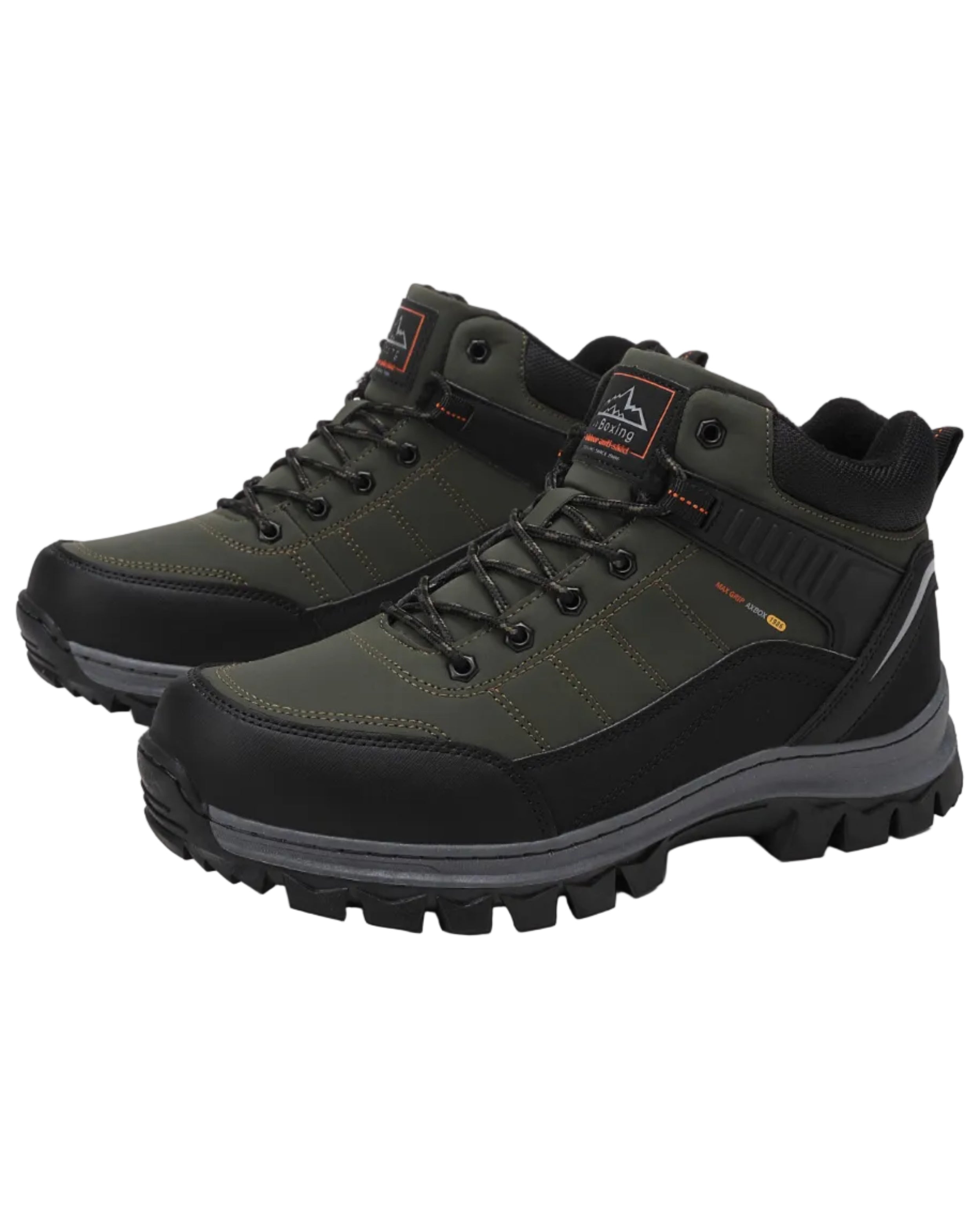 Bocanci imblaniti pentru Barbati, Model Cezar,Piele ecologica Premium, Rezistenti si Confortabili, Talpa cusuta, Antiderapanta, Ax Boxing, Khaki