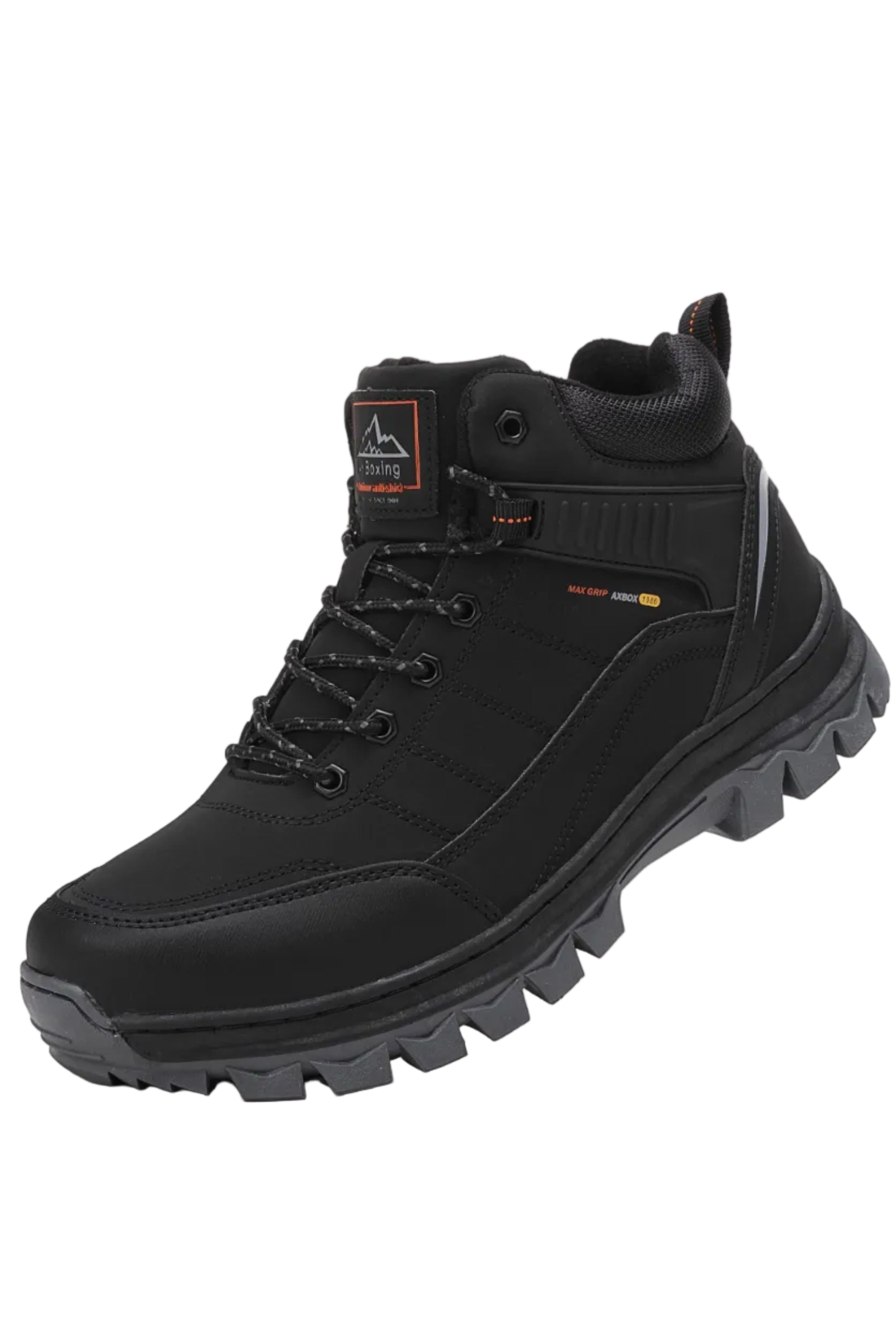 Bocanci imblaniti pentru Barbati, Model Cezar,Piele ecologica Premium, Rezistenti si Confortabili, Talpa cusuta, Antiderapanta, Ax Boxing, Negru