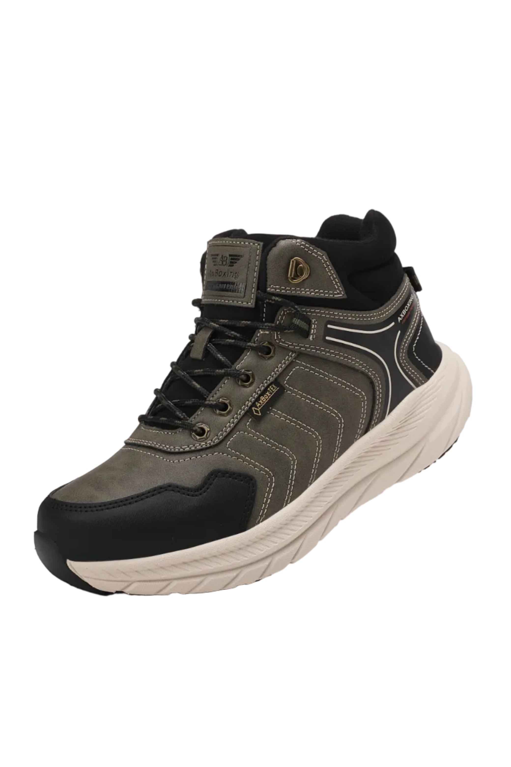 Ghete sport pentru Barbati, Model Fabian, Piele Ecologica, Talpa inalta de Spuma, Imblanite, Usoare si Confortabile, Ax Boxing, Khaki