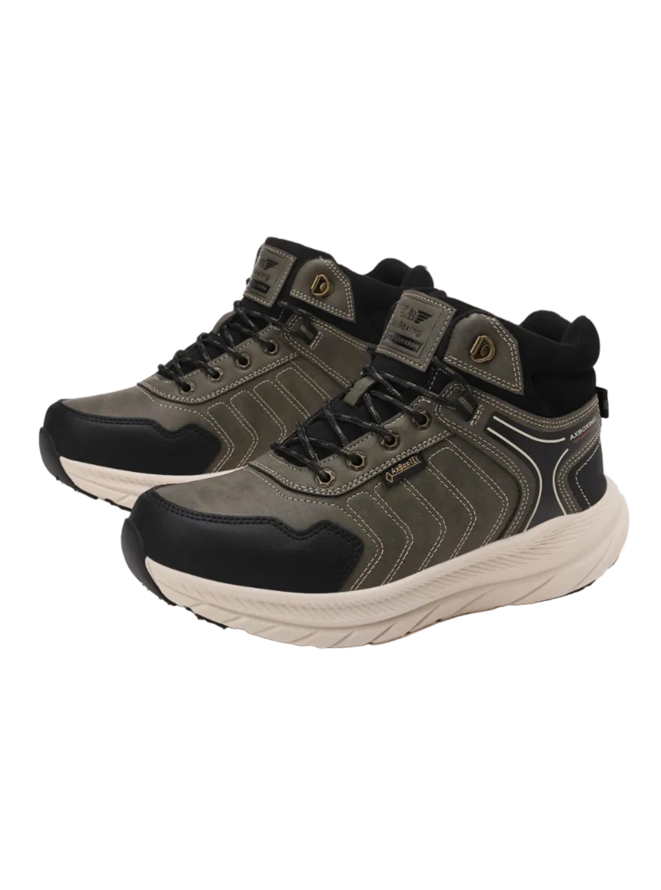 Ghete sport pentru Barbati, Model Fabian, Piele Ecologica, Talpa inalta de Spuma, Imblanite, Usoare si Confortabile, Ax Boxing, Khaki