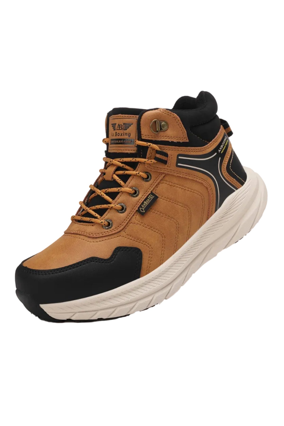 Ghete sport pentru Barbati, Model Fabian, Piele Ecologica, Talpa inalta de Spuma, Imblanite, Usoare si Confortabile, Ax Boxing, Camel