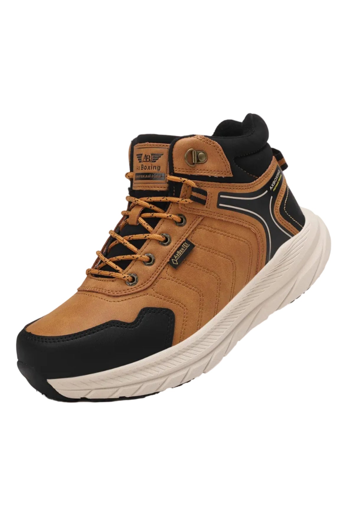 Ghete sport pentru Baieti, Model Axel, Piele Ecologica, Talpa inalta de Spuma, Imblanite,Usoare si Confortabile, Ax Boxing, Camel