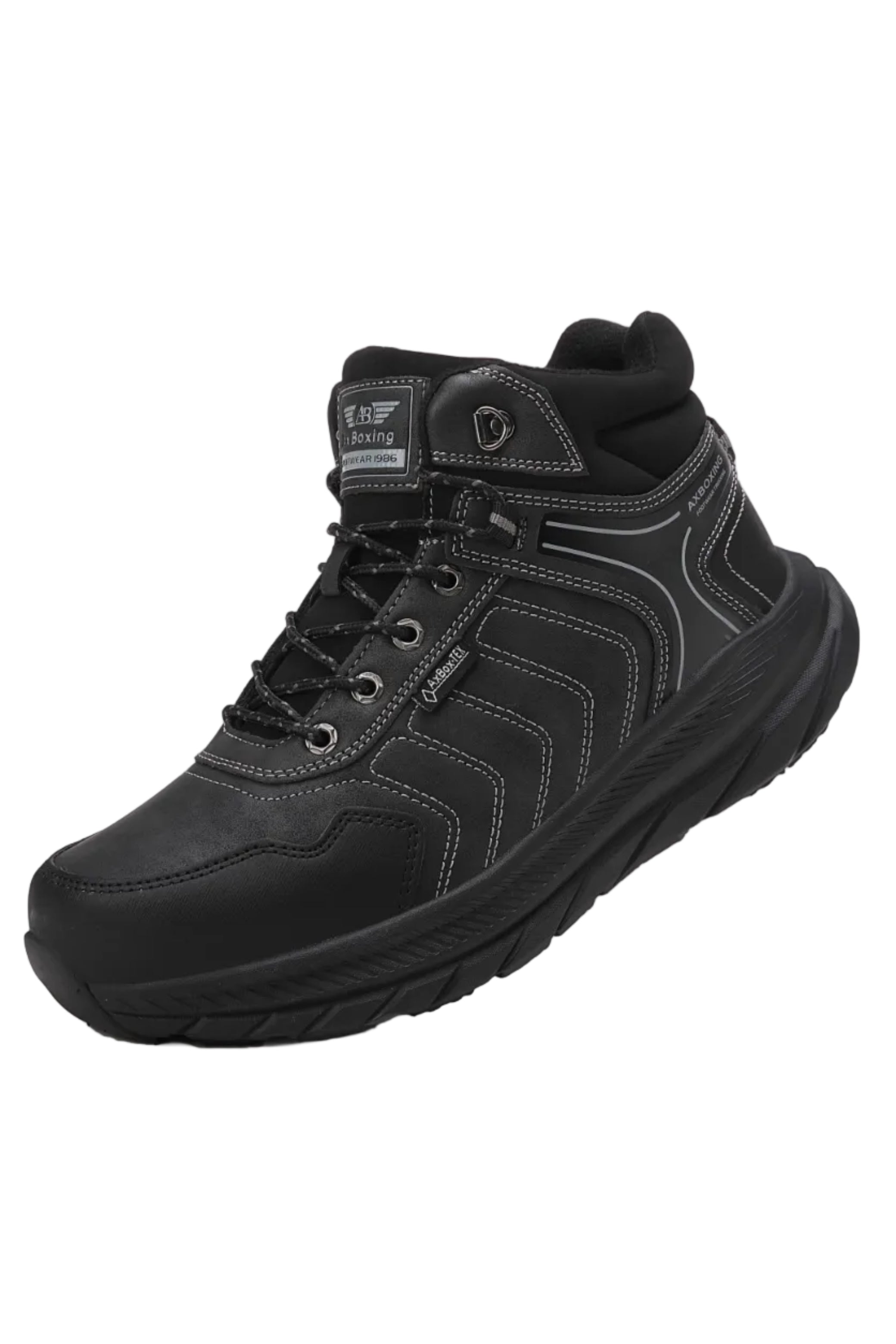 Ghete sport pentru Barbati, Model Fabian, Piele Ecologica, Talpa inalta de Spuma, Imblanite, Usoare si Confortabile, Ax Boxing, Negru