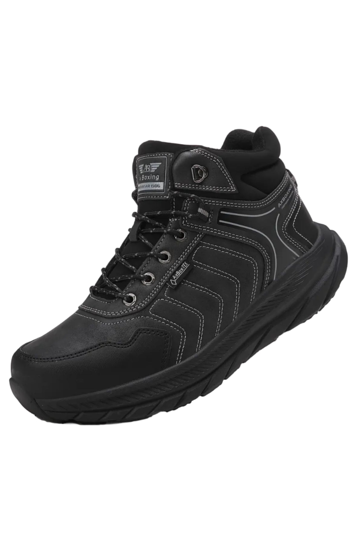 Ghete sport pentru Baieti, Model Axel, Piele Ecologica, Talpa inalta de Spuma, Imblanite,Usoare si Confortabile, Ax Boxing, Negru