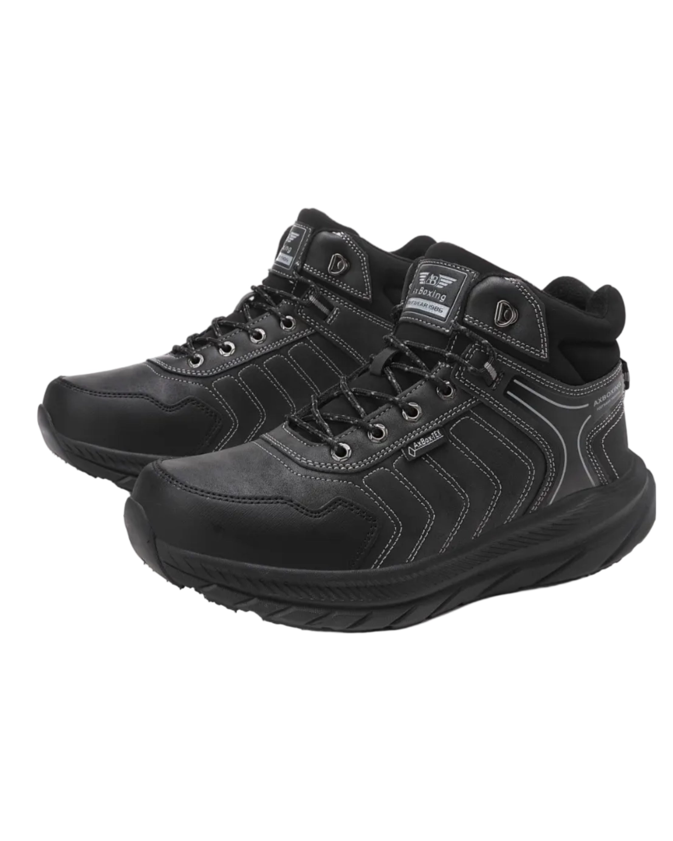 Ghete sport pentru Barbati, Model Fabian, Piele Ecologica, Talpa inalta de Spuma, Imblanite, Usoare si Confortabile, Ax Boxing, Negru