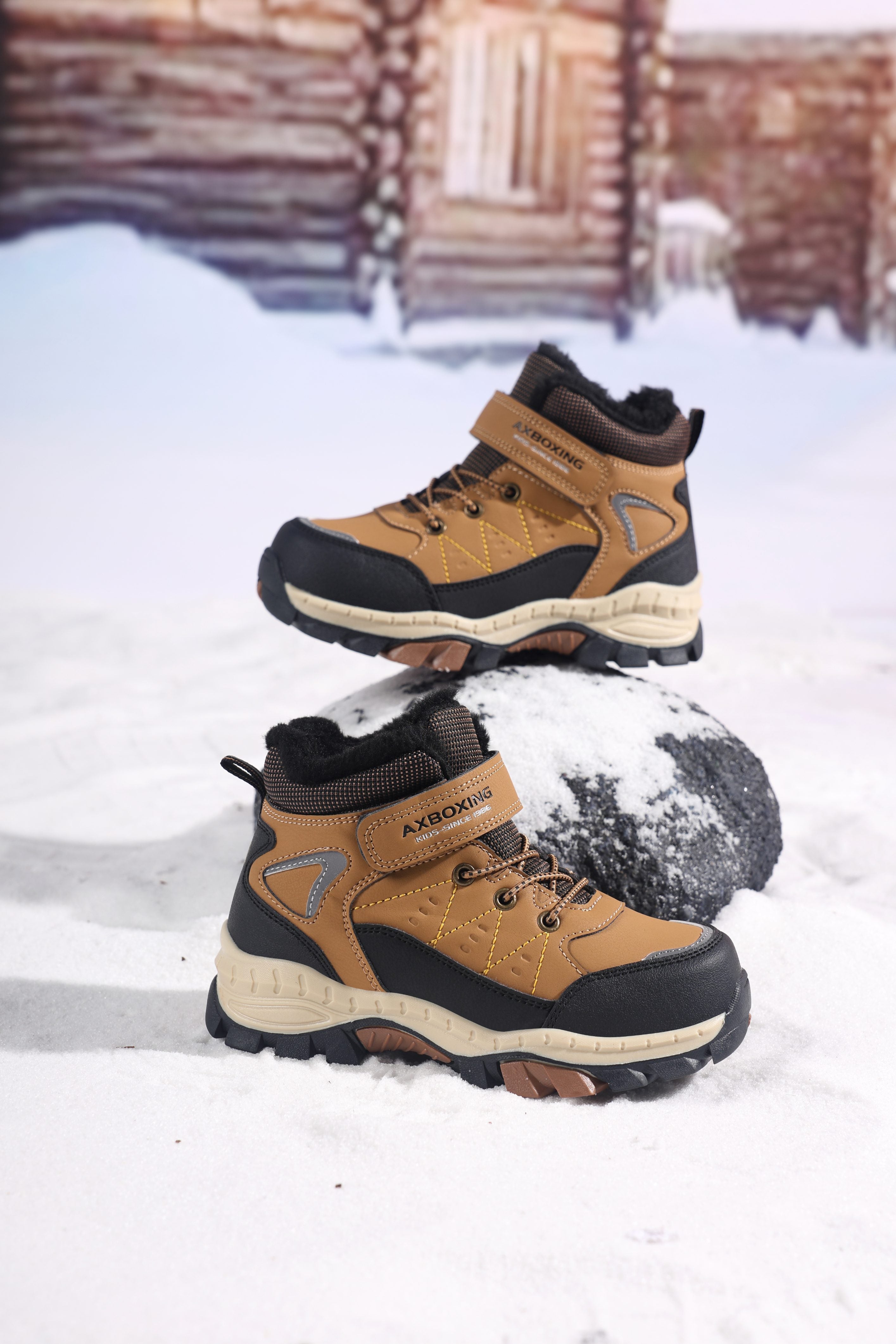 Ghete Imblanite Baieti, Model Rasen, Piele Ecologica, SIret elastic si Arici, Talpa Antiderapanta, Ax Boxing, Camel