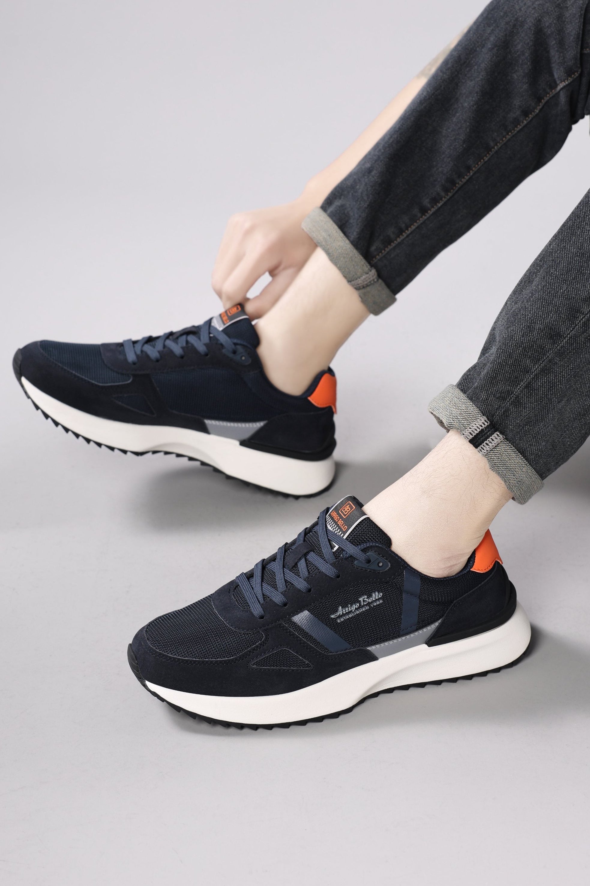 Adidasi casual pentru Barbati, Model Ziv, Realizati din Panza cu insertii piele ecologica, Talpa usoara, Arrigo Bello,Bleumarin