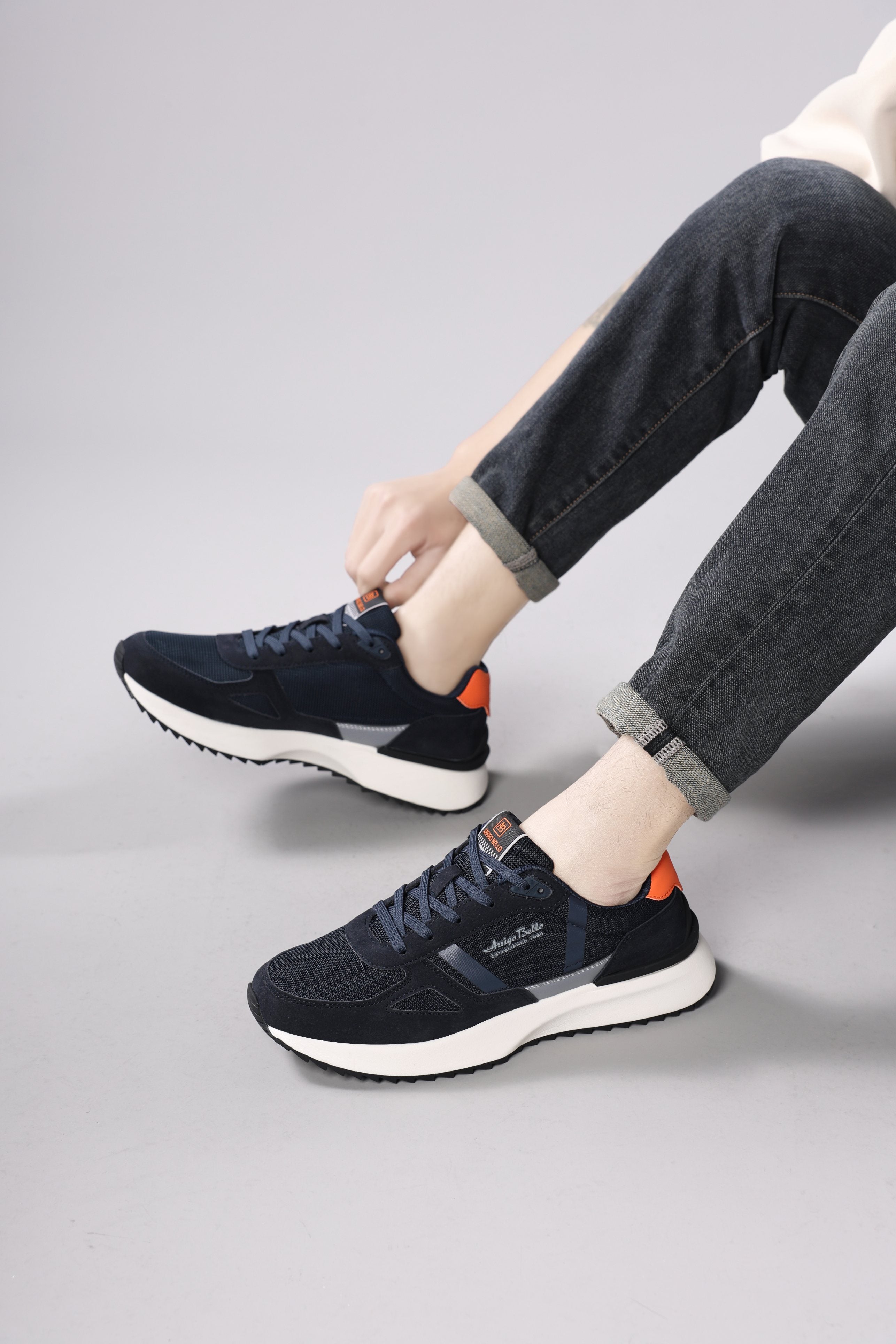 Adidasi casual pentru Barbati, Model Ziv, Realizati din Panza cu insertii piele ecologica, Talpa usoara, Arrigo Bello,Bleumarin