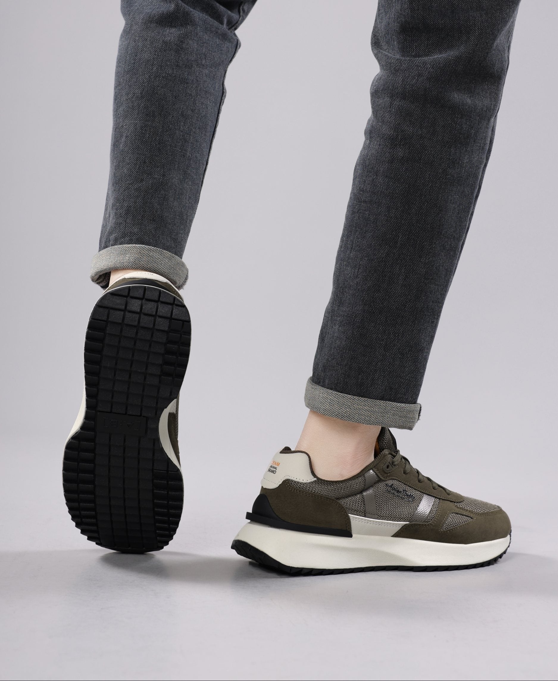 Adidasi casual pentru Barbati, Model Ziv, Realizati din Panza cu insertii piele ecologica, Talpa usoara, Arrigo Bello,Khaki