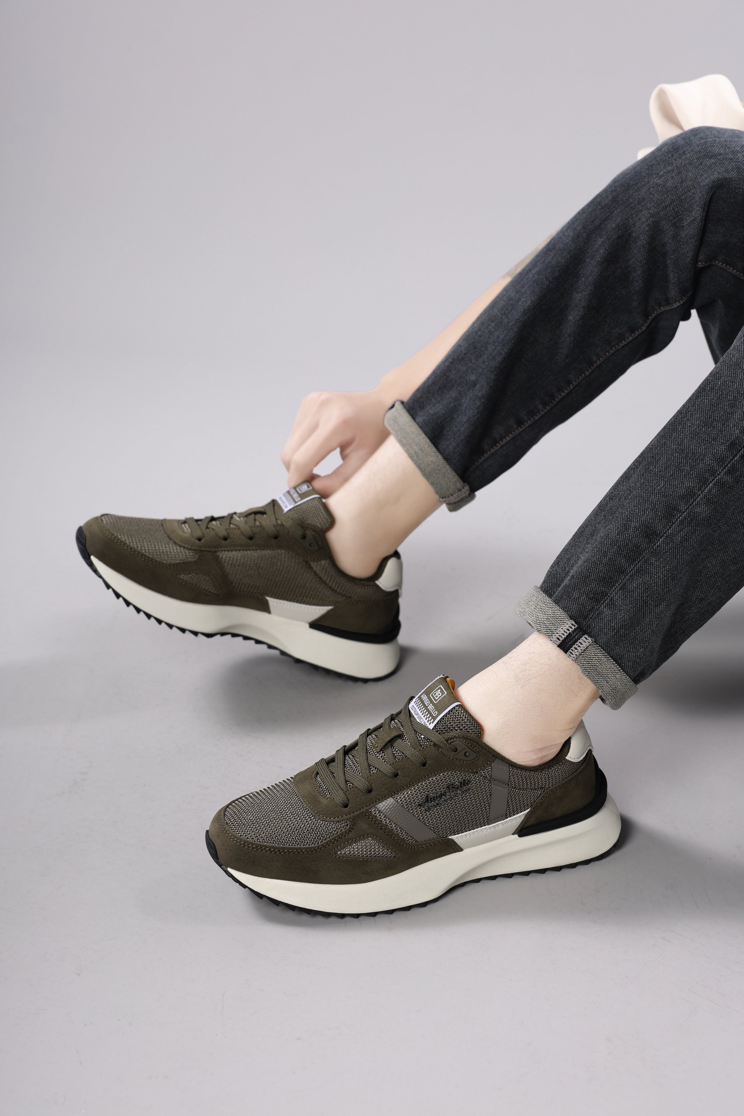Adidasi casual pentru Barbati, Model Ziv, Realizati din Panza cu insertii piele ecologica, Talpa usoara, Arrigo Bello,Khaki