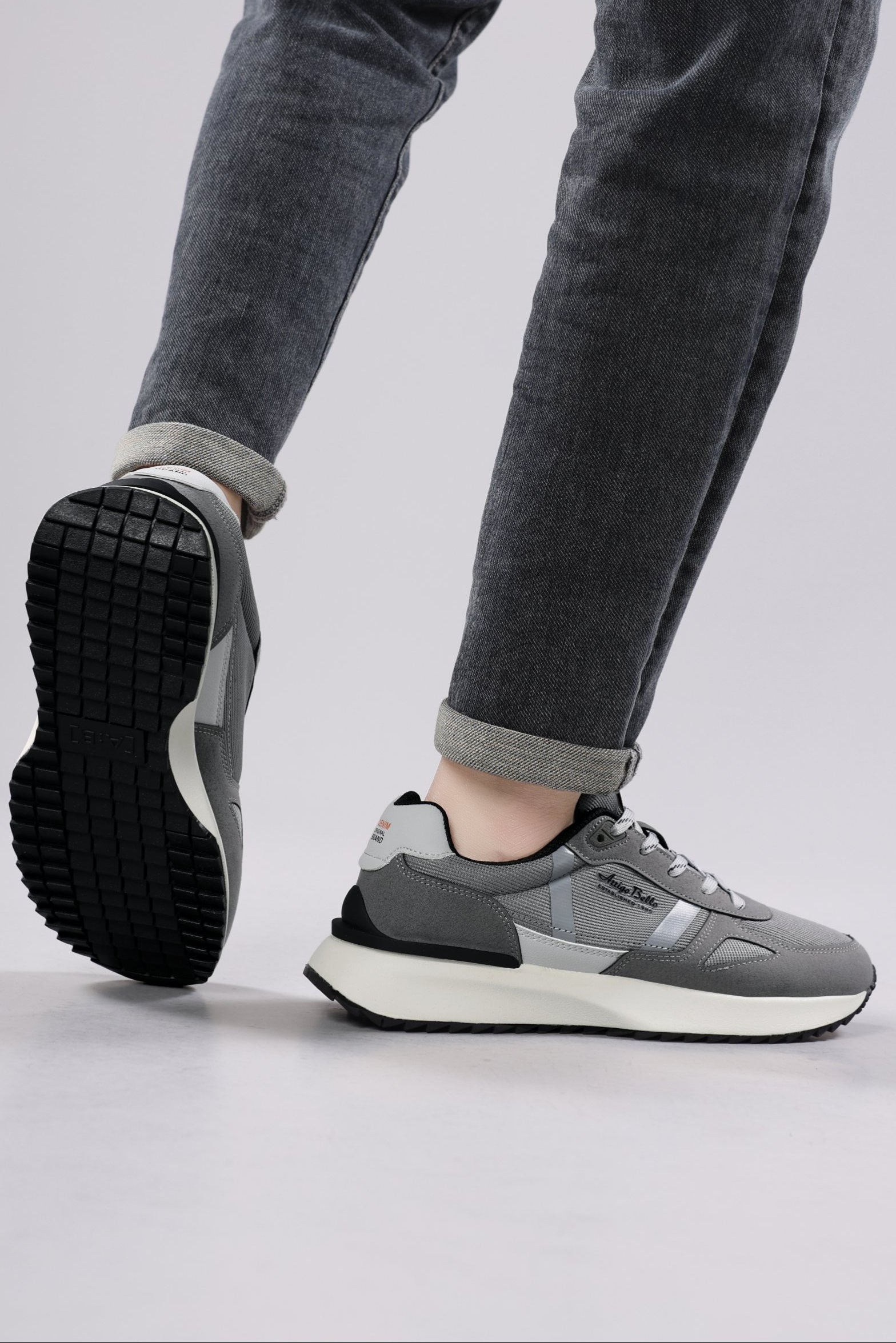 Adidasi casual pentru Barbati, Model Ziv, Realizati din Panza cu insertii piele ecologica, Talpa usoara, Arrigo Bello,Gri