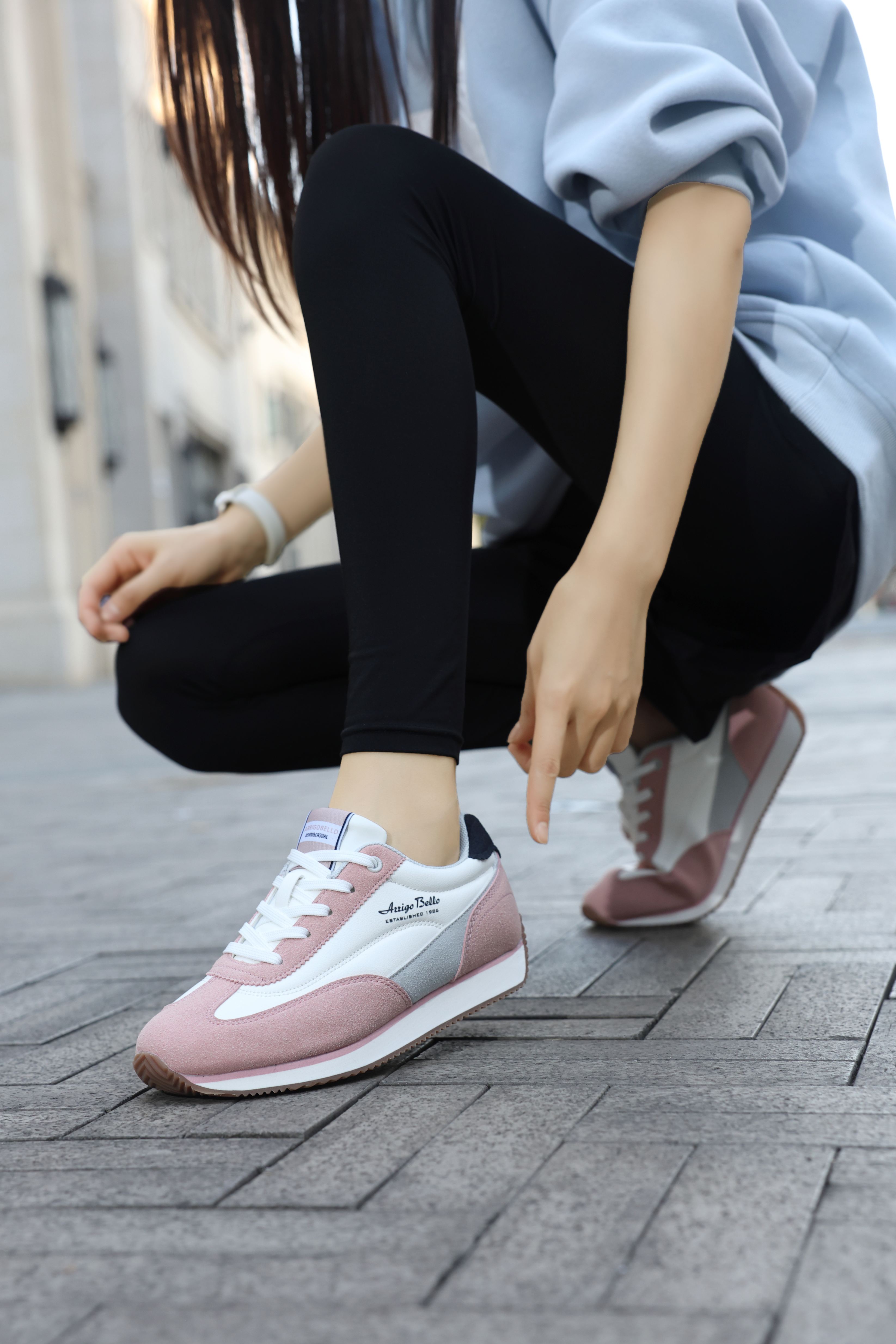 Adidasi casual pentru Dama, Model Lisa, Piele ecologica cu insertii piele naturala, Talpa subtire, Arrigo Bello, Alb-roz