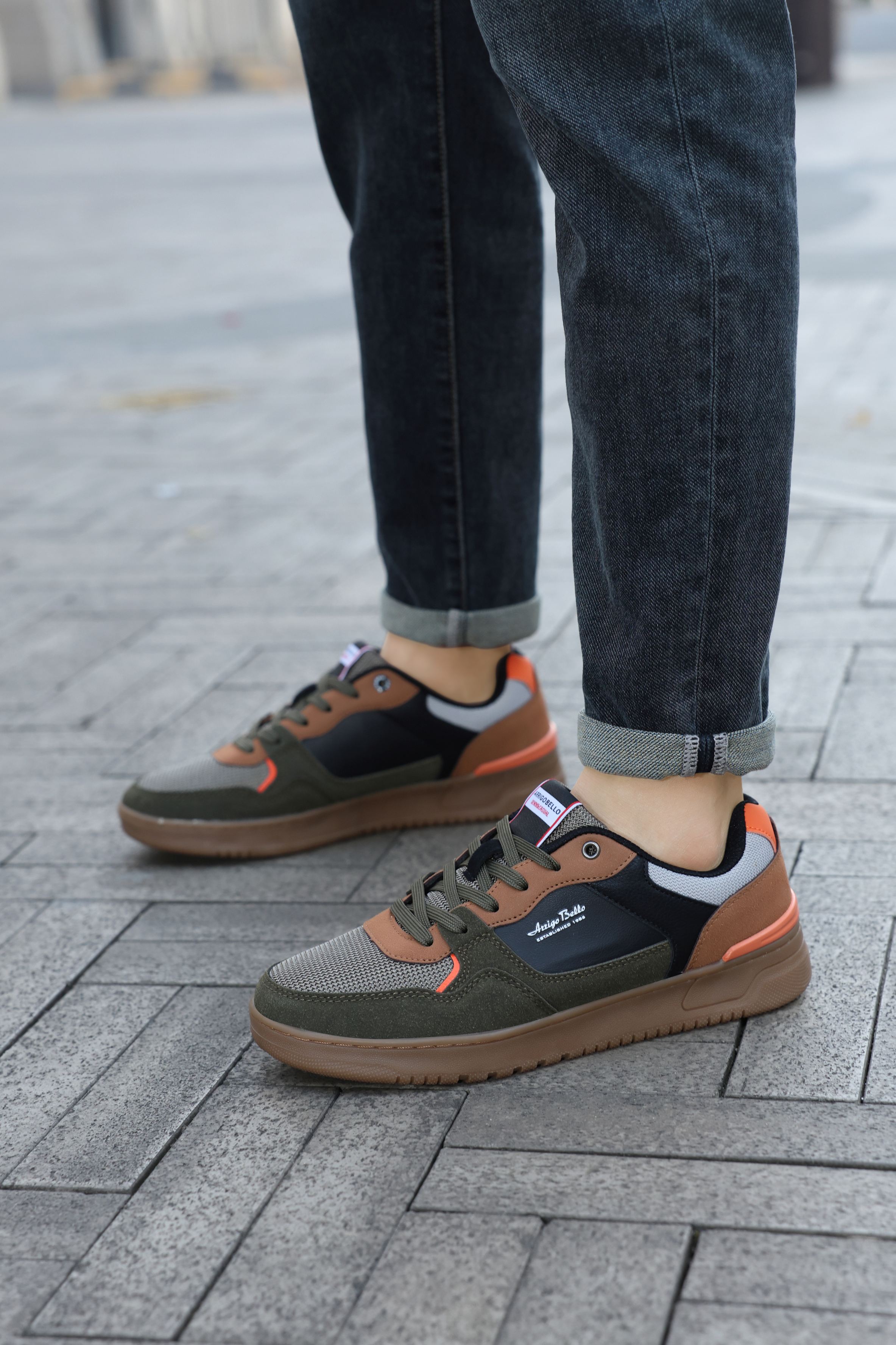 Adidasi casual pentru Barbati, Model Cruz, Talpa dreapta, cusuta, Textil, piele ecologica si panza, Arrigo Bello,Khaki