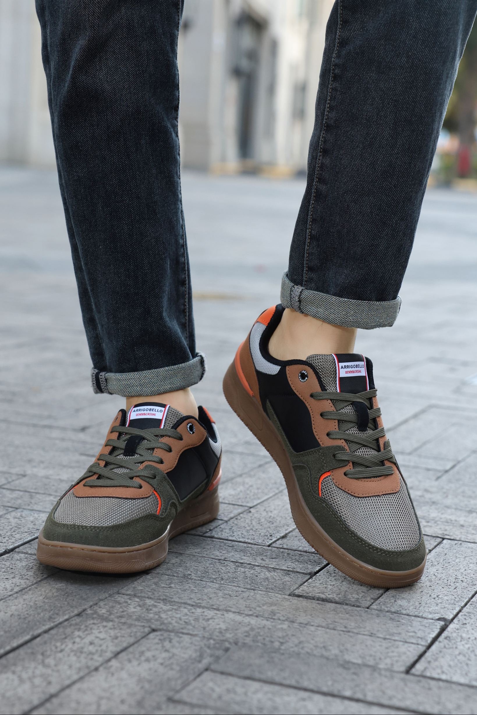 Adidasi casual pentru Barbati, Model Cruz, Talpa dreapta, cusuta, Textil, piele ecologica si panza, Arrigo Bello,Khaki