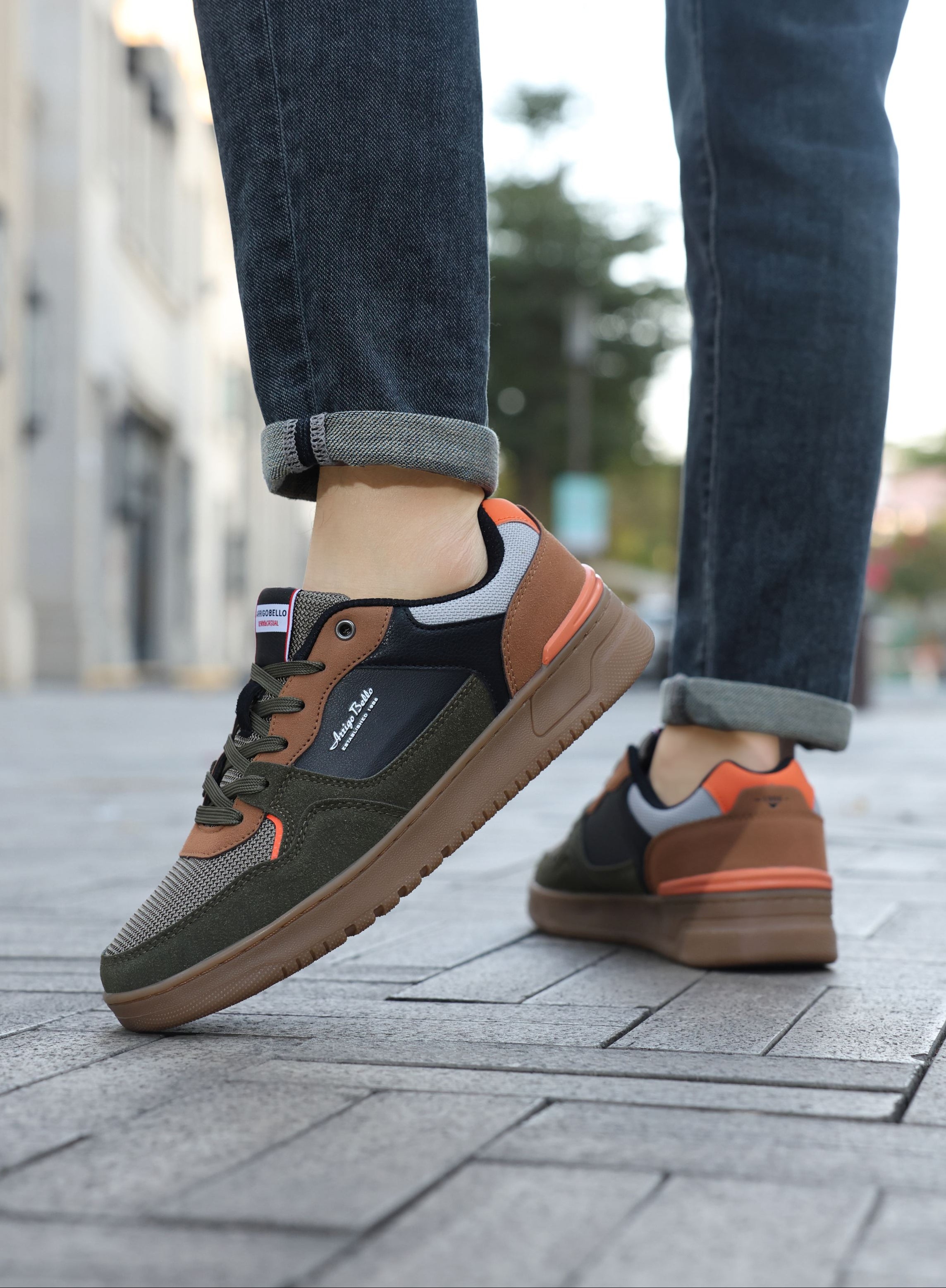 Adidasi casual pentru Barbati, Model Cruz, Talpa dreapta, cusuta, Textil, piele ecologica si panza, Arrigo Bello,Khaki