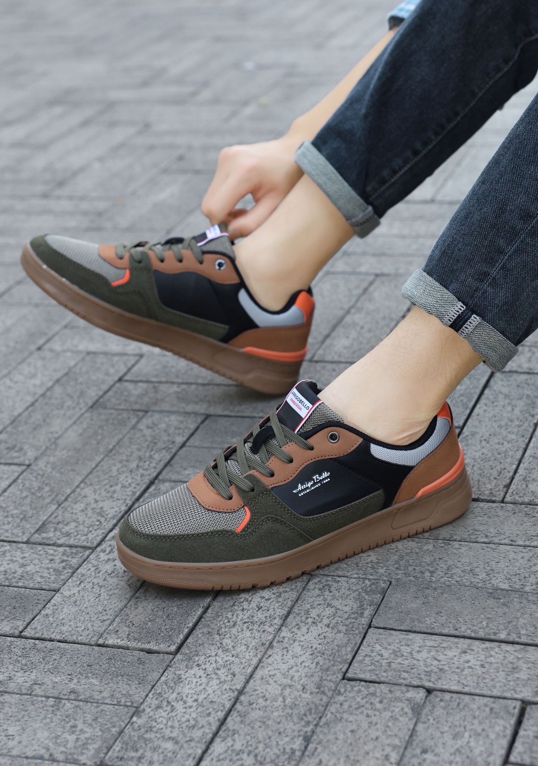 Adidasi casual pentru Barbati, Model Cruz, Talpa dreapta, cusuta, Textil, piele ecologica si panza, Arrigo Bello,Khaki