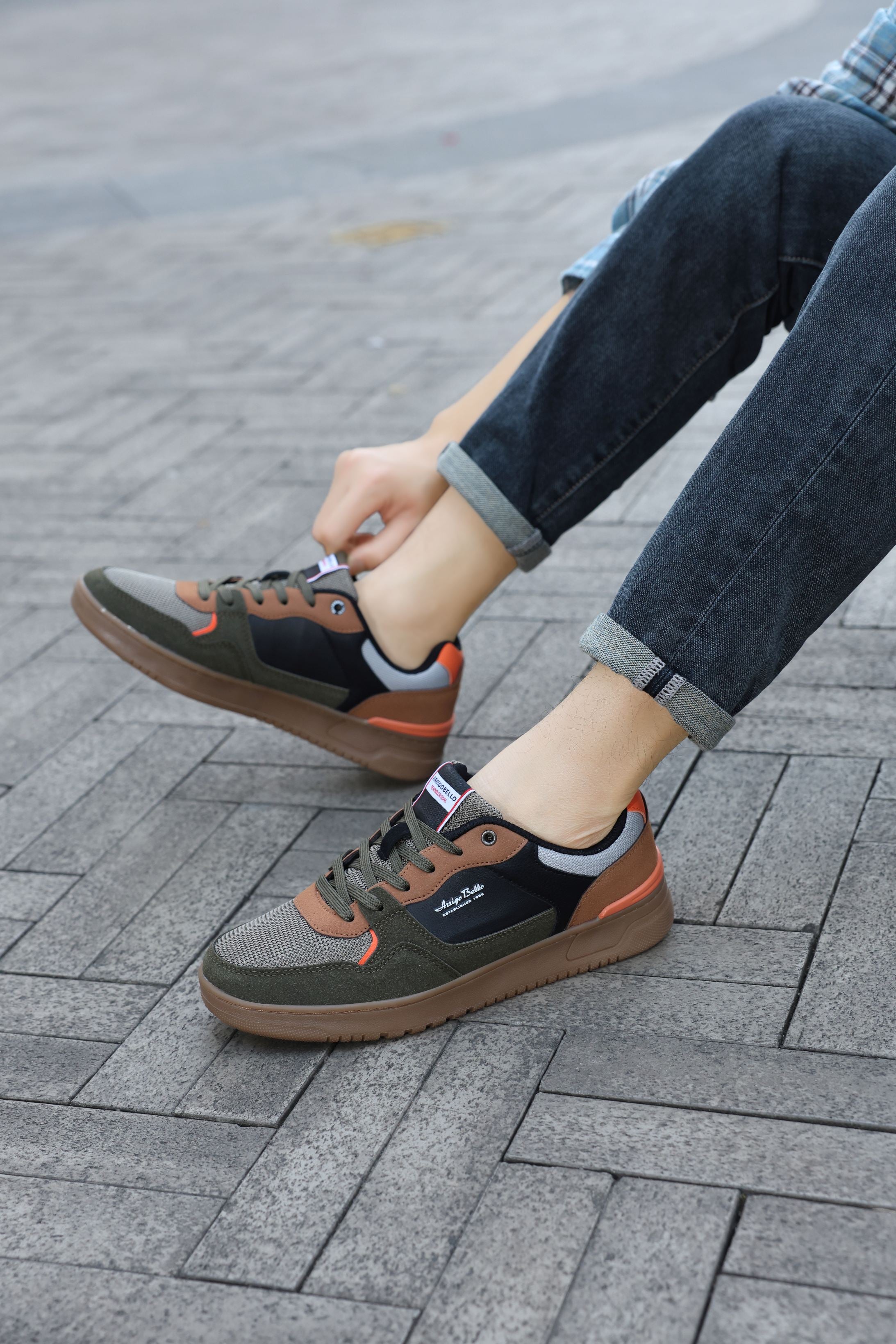 Adidasi casual pentru Barbati, Model Cruz, Talpa dreapta, cusuta, Textil, piele ecologica si panza, Arrigo Bello,Khaki