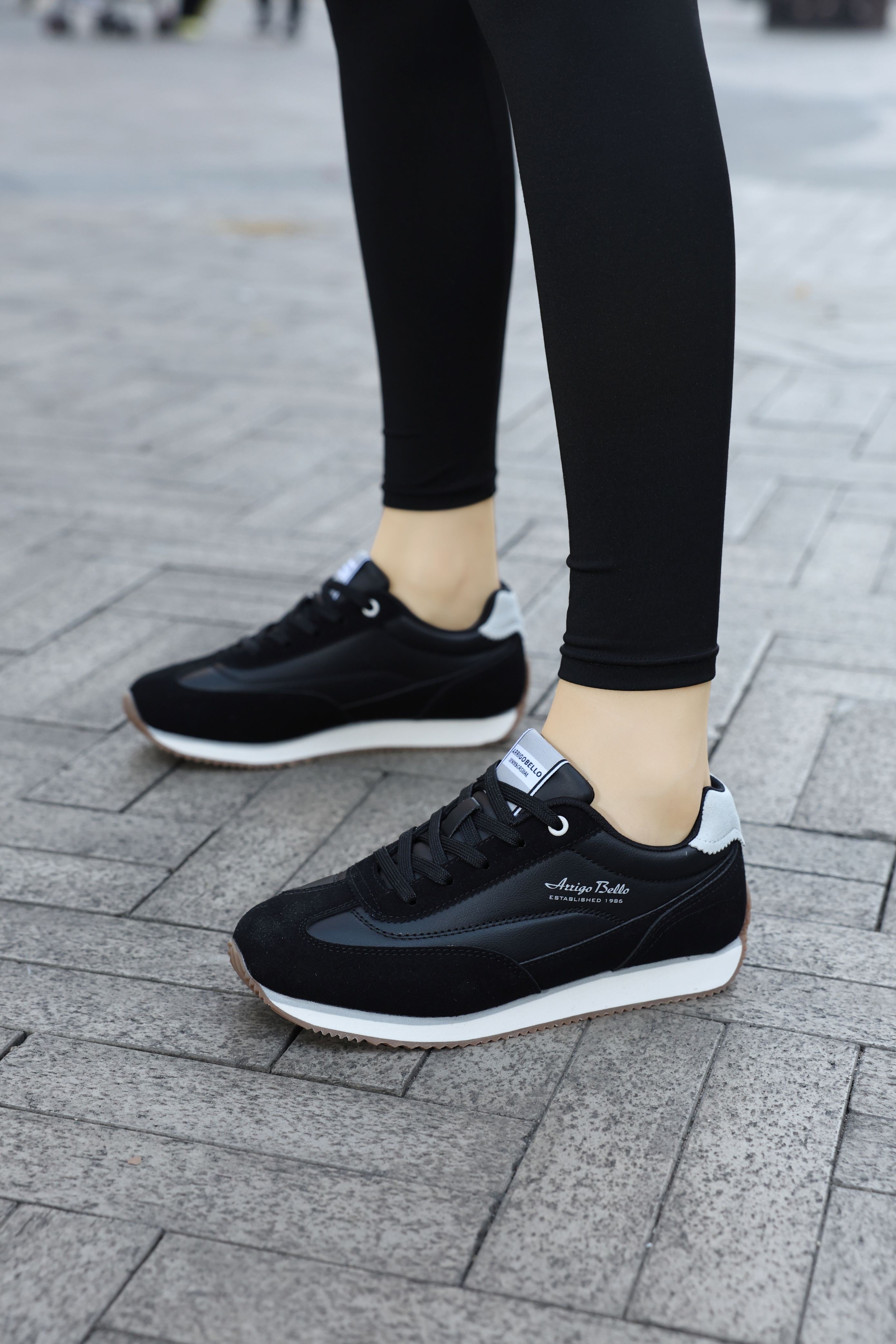 Adidasi casual pentru Dama, Model Lisa, Piele ecologica cu insertii piele naturala, Talpa subtire, Arrigo Bello,Negru