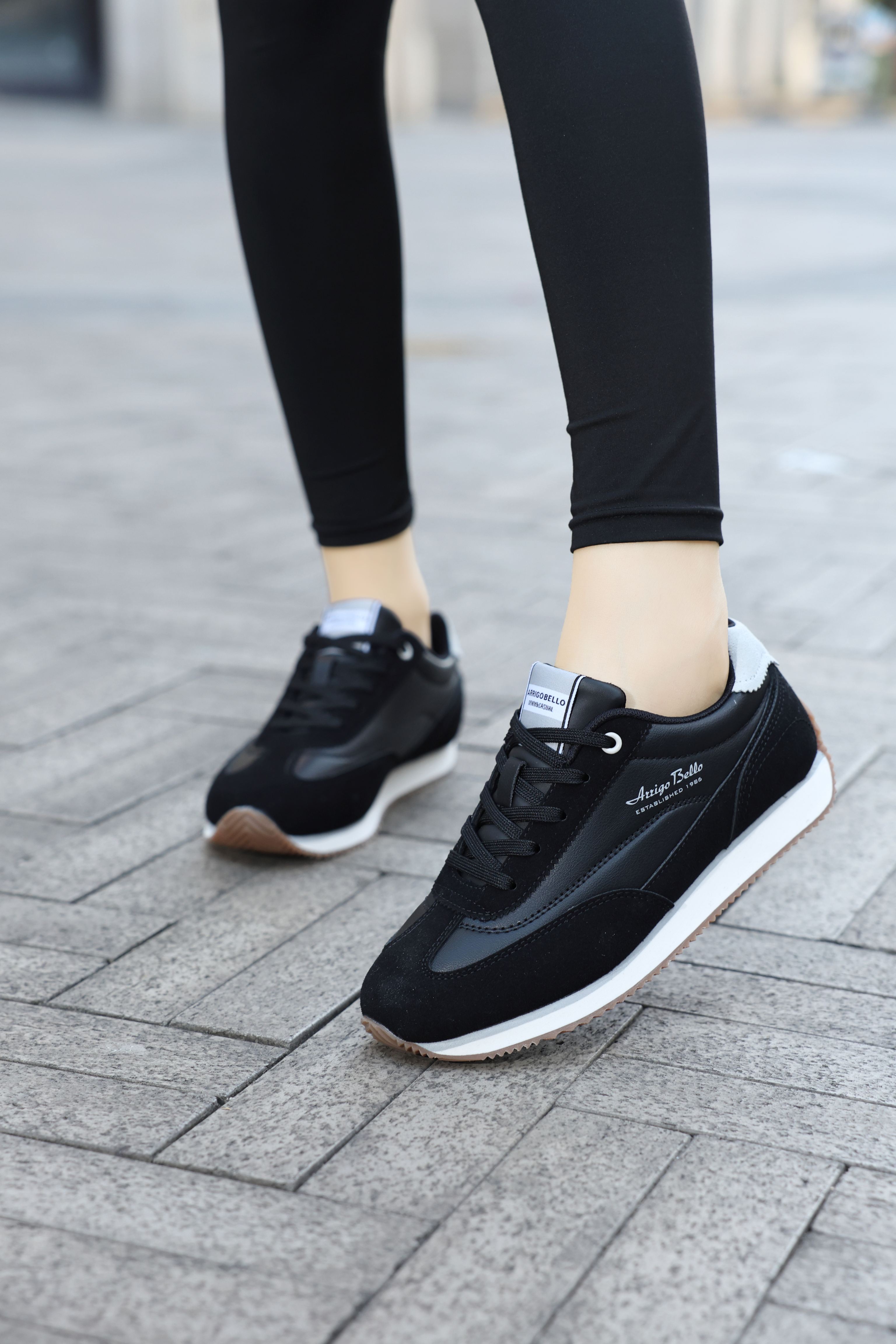 Adidasi casual pentru Dama, Model Lisa, Piele ecologica cu insertii piele naturala, Talpa subtire, Arrigo Bello,Negru