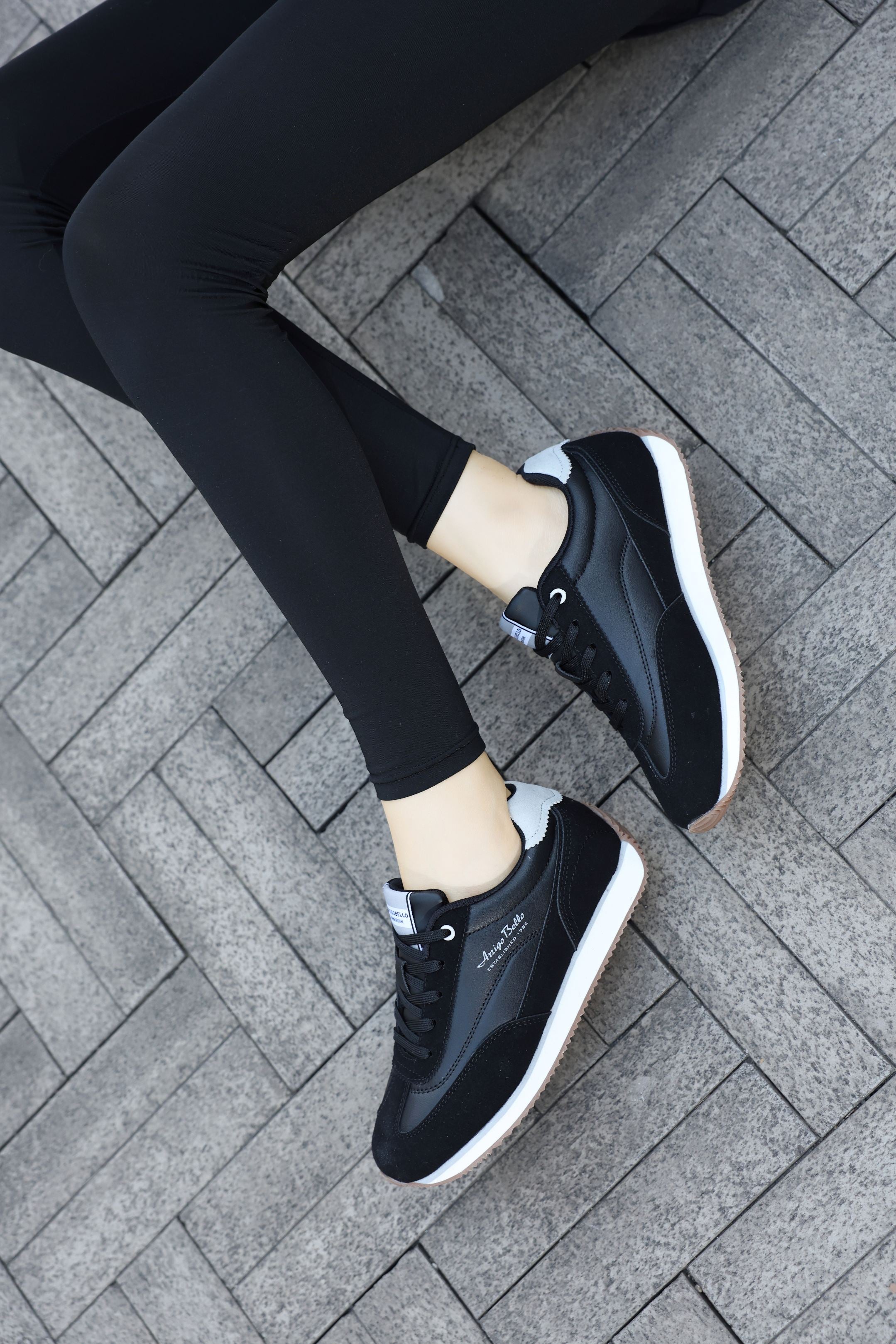 Adidasi casual pentru Dama, Model Lisa, Piele ecologica cu insertii piele naturala, Talpa subtire, Arrigo Bello,Negru