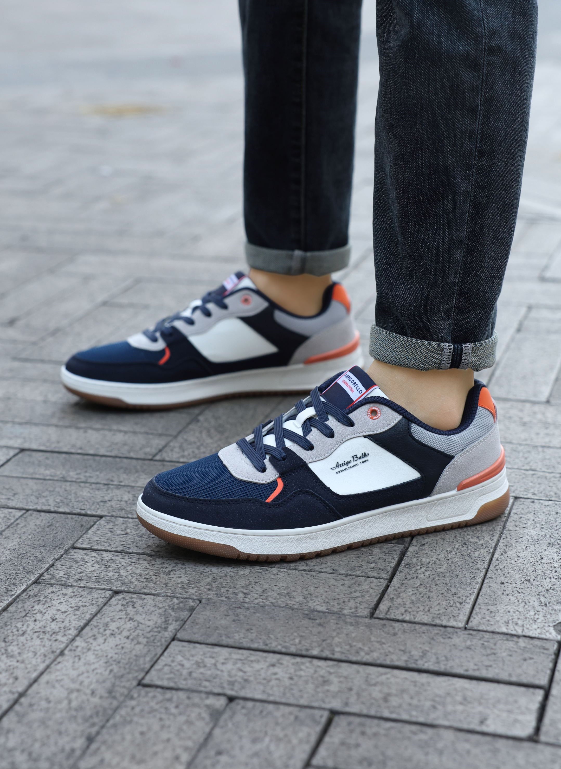 Adidasi casual pentru Barbati, Model Cruz, Talpa dreapta, cusuta, Textil, piele ecologica si panza, Arrigo Bello,Bleumarin