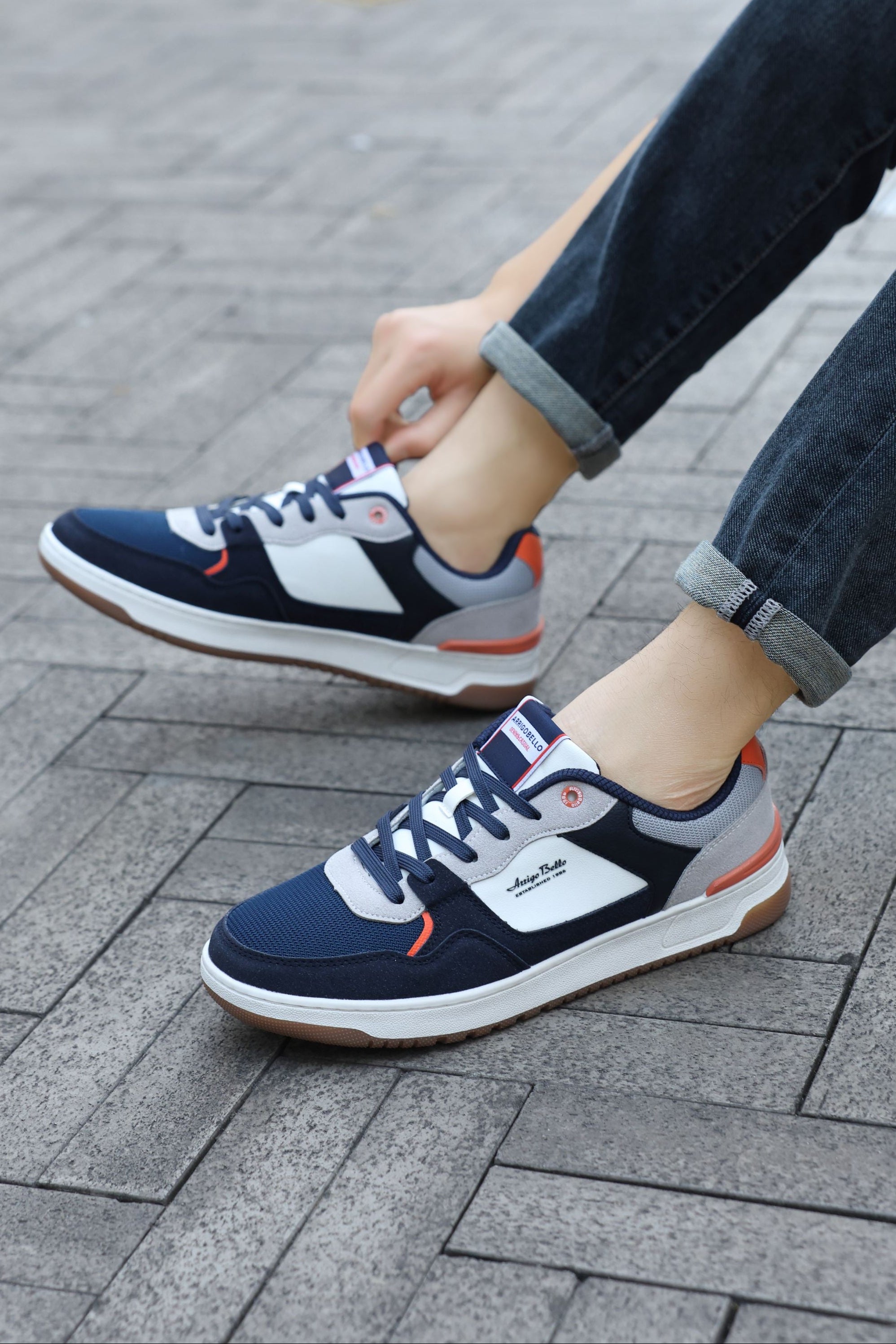 Adidasi casual pentru Barbati, Model Cruz, Talpa dreapta, cusuta, Textil, piele ecologica si panza, Arrigo Bello,Bleumarin
