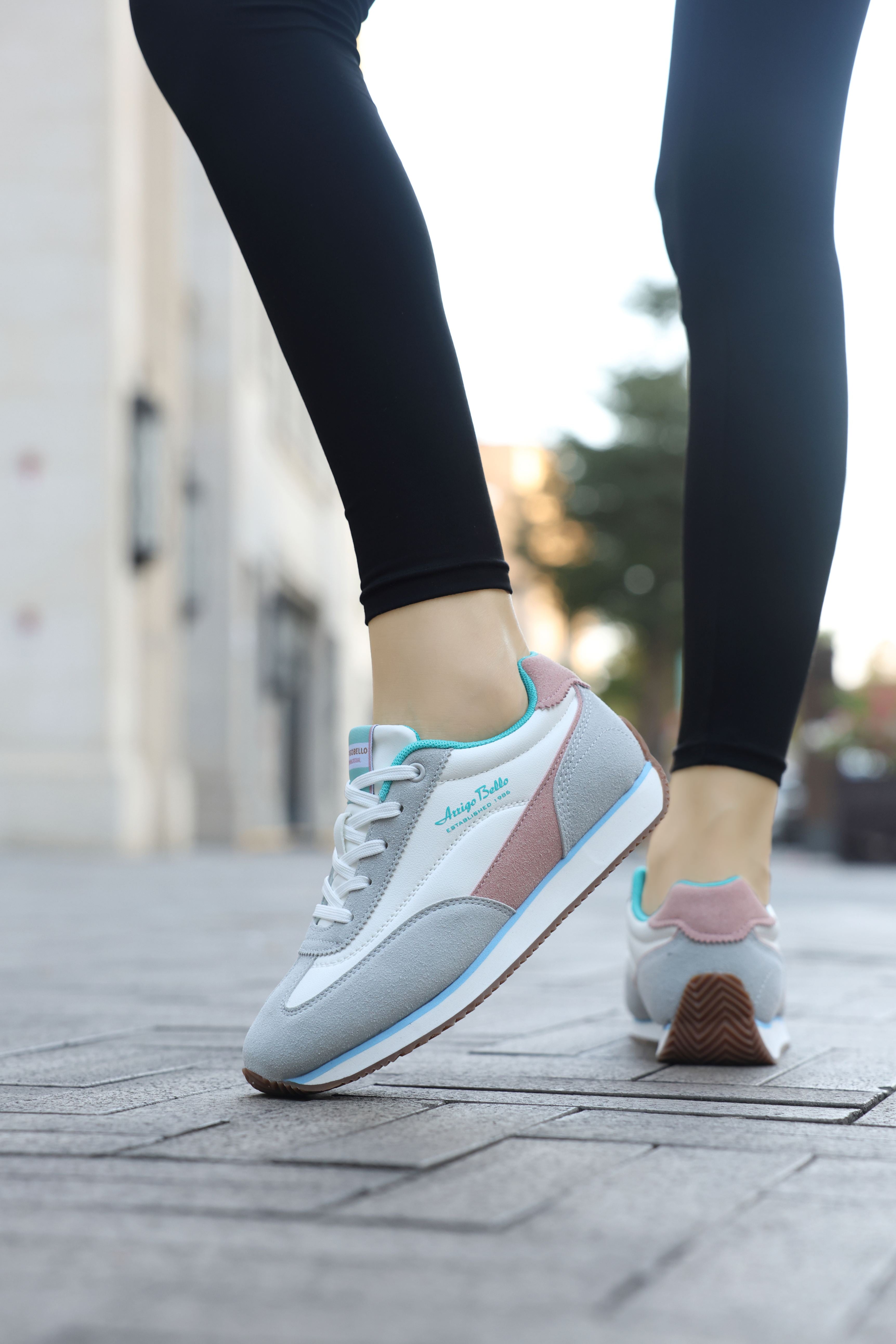 Adidasi casual pentru Dama, Model Lisa, Piele ecologica cu insertii piele naturala, Talpa subtire, Arrigo Bello,Alb-blue