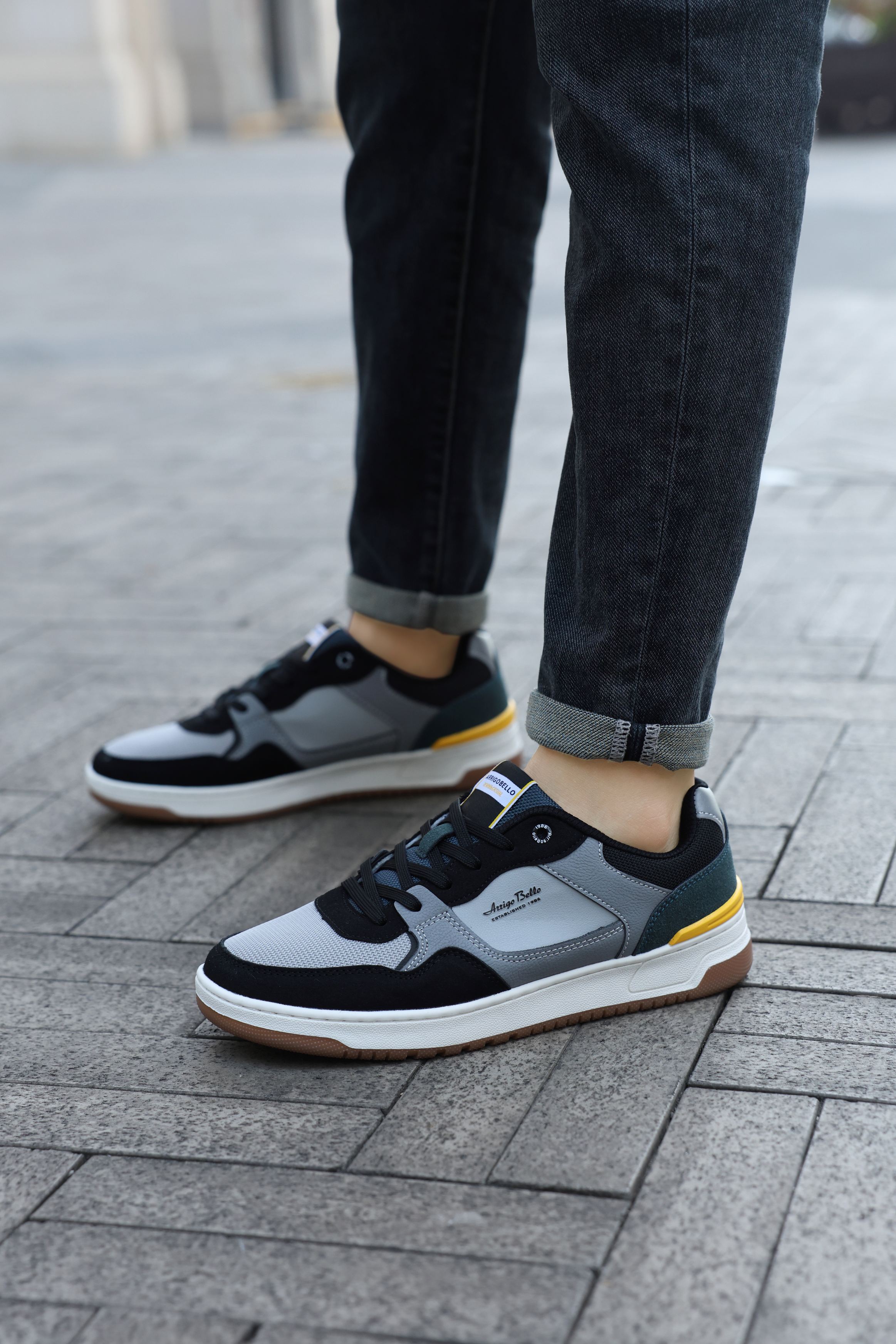 Adidasi casual pentru Barbati, Model Cruz, Talpa dreapta, cusuta, Textil, piele ecologica si panza, Arrigo Bello,Negru