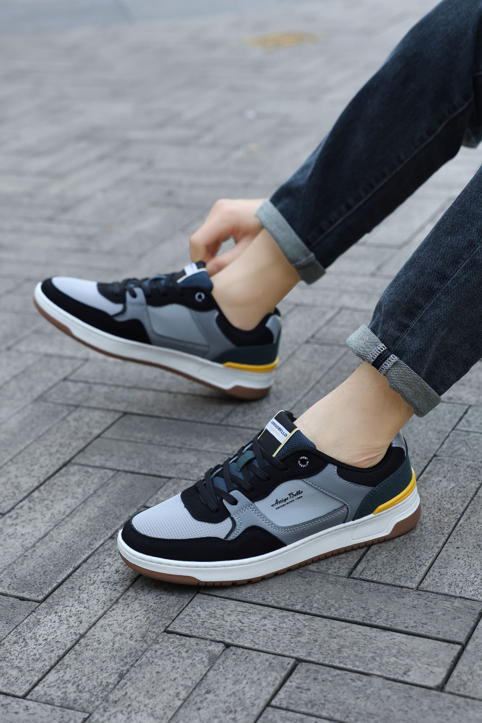 Adidasi casual pentru Barbati, Model Cruz, Talpa dreapta, cusuta, Textil, piele ecologica si panza, Arrigo Bello,Negru