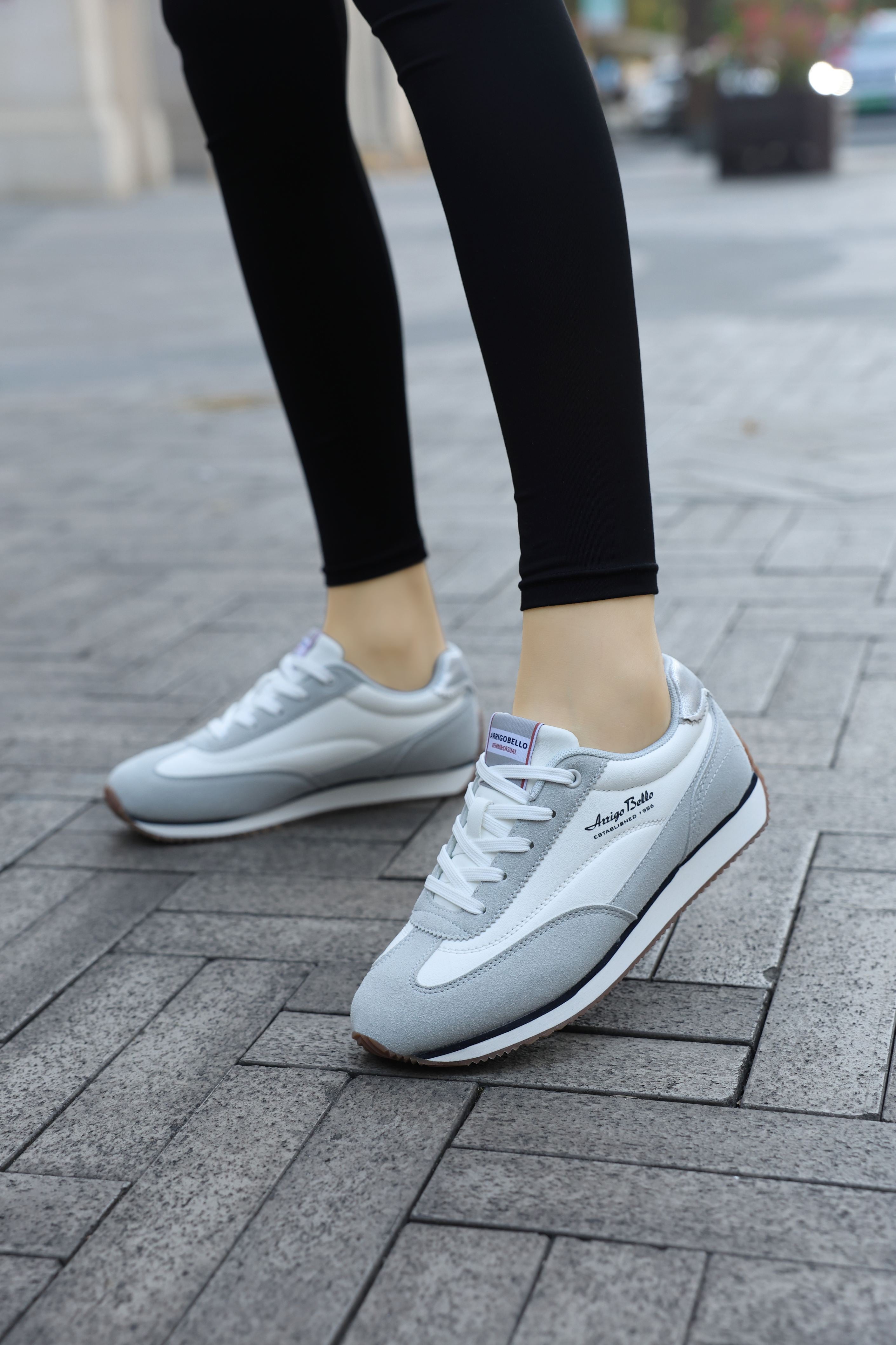 Adidasi casual pentru Dama, Model Lisa, Piele ecologica cu insertii piele naturala, Talpa subtire, Arrigo Bello, Alb-gri