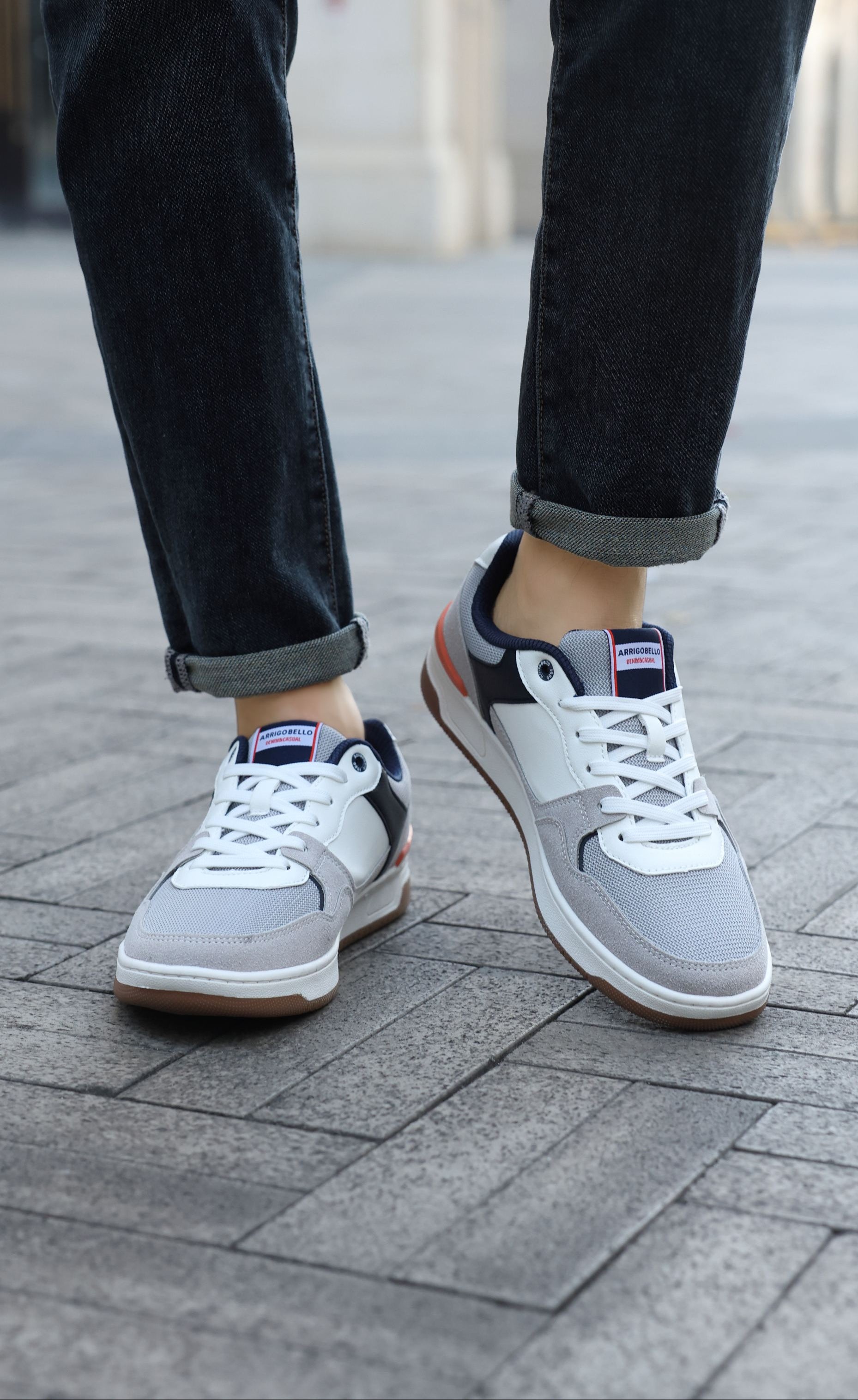 Adidasi casual pentru Barbati, Model Cruz, Talpa dreapta, cusuta, Textil, piele ecologica si panza, Arrigo Bello,Alb